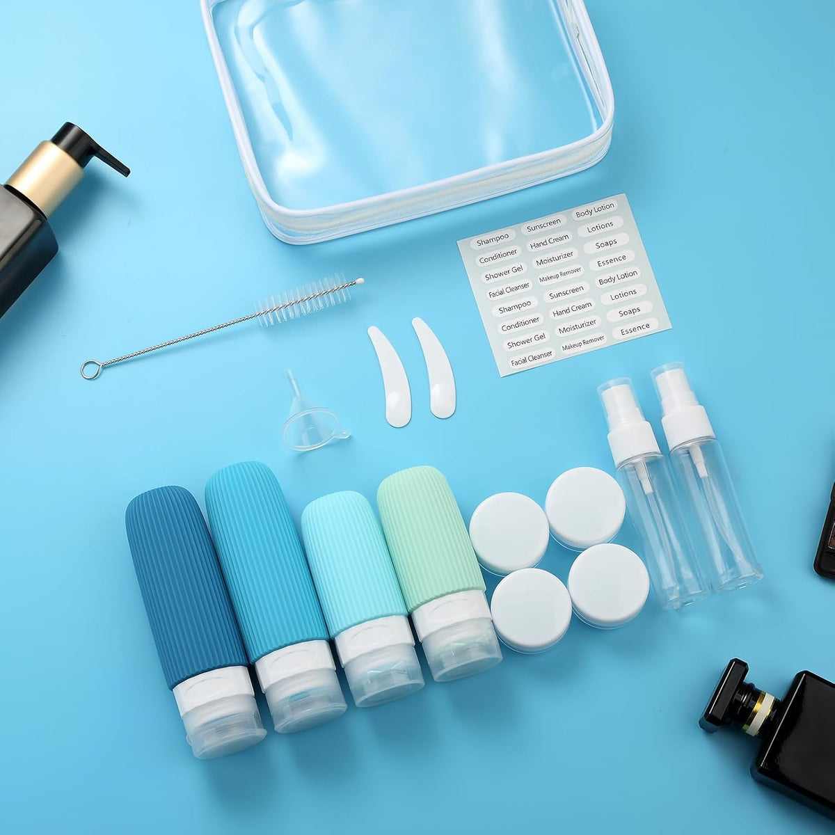 16 Pack Travel Bottles Set, TSA Approved Leak Proof Silicone Squeezable Containers for Toiletries