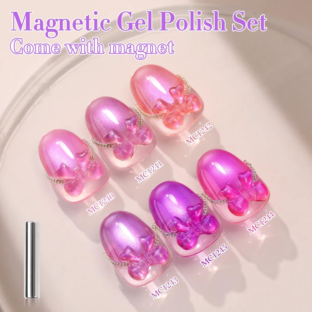 Double Rhythm Cat Eye Gel Nail Polish Set of 6 Same Color Same Bottle 0.5 Oz Shimmer Glitter with