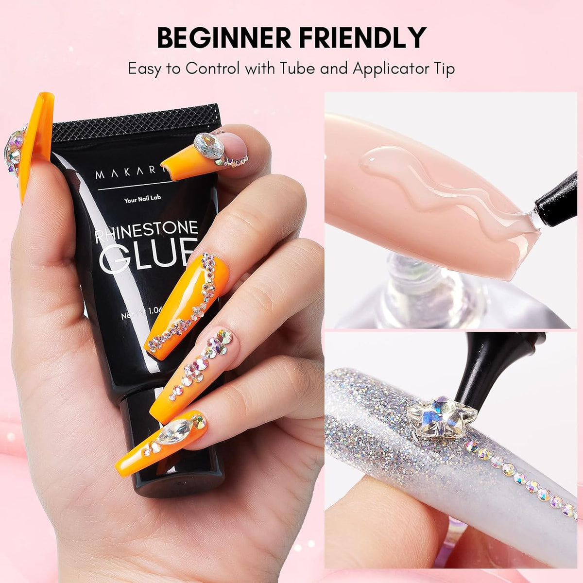 Makartt Nail Rhinestone Glue for Nails- 60ML Super Strong Gel Glue for Rhinestones, 3D Art Charm