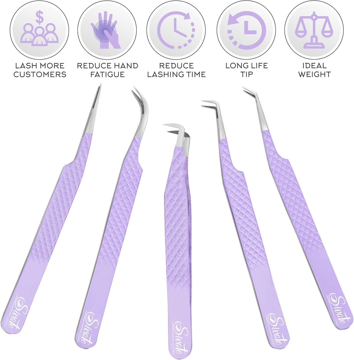 SIVOTE Lash Tweezers for Eyelash Extensions, Pack of 5 Purple – Lash Extension Tweezers Set with