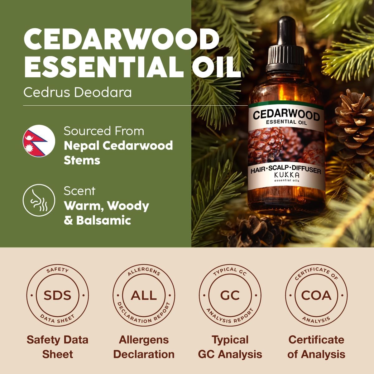 Kukka Cedarwood Essential Oil for Hair Skin & Diffuser - 4 Fl Oz - Cedarwood Oil for Hair