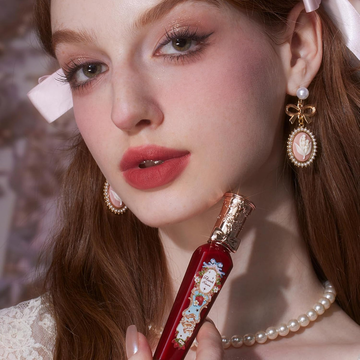 Flower Knows Strawberry Rococo Cloud Lip Cream,Velvety Matte Liquid Lipstick,Red Lipstick,Long
