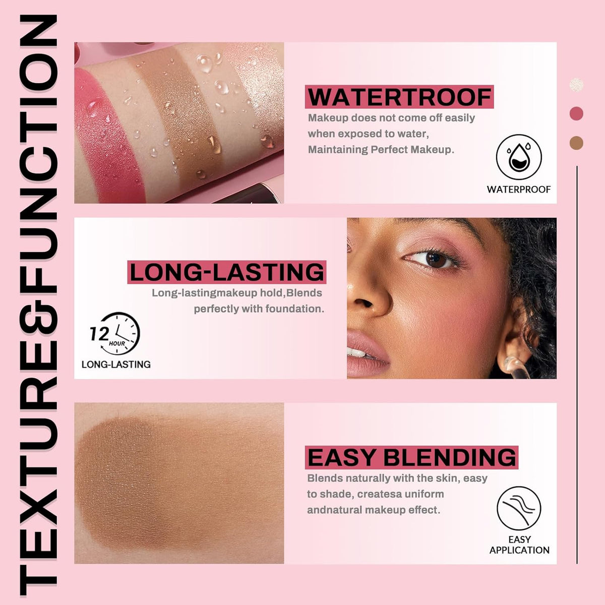 Face Contour Stick Set, Highlighter Stick & Bronzer Stick & Cream Blush Stick for Cheek Lip Tint