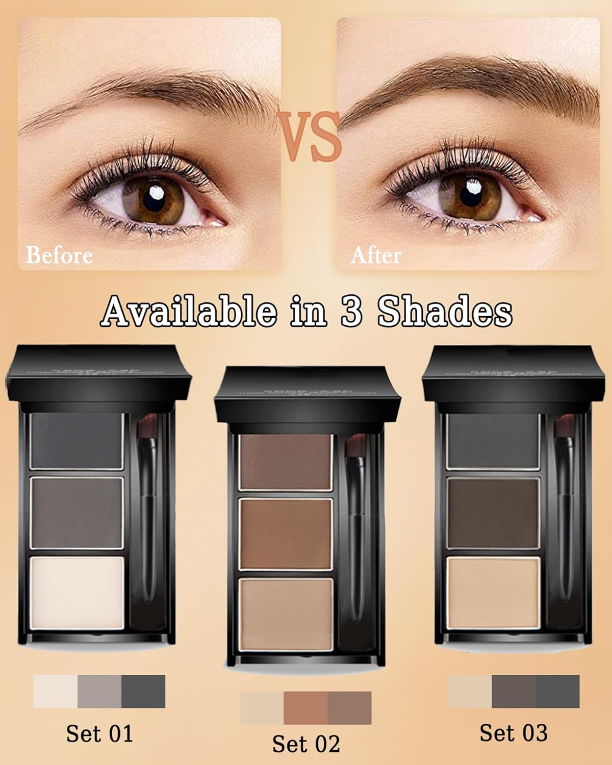 Eyebrow Powder Makeup Kit, 3 in 1 Eyebrow Kit, Brow Powder Palette Waterproof Long-Lasting, Grey