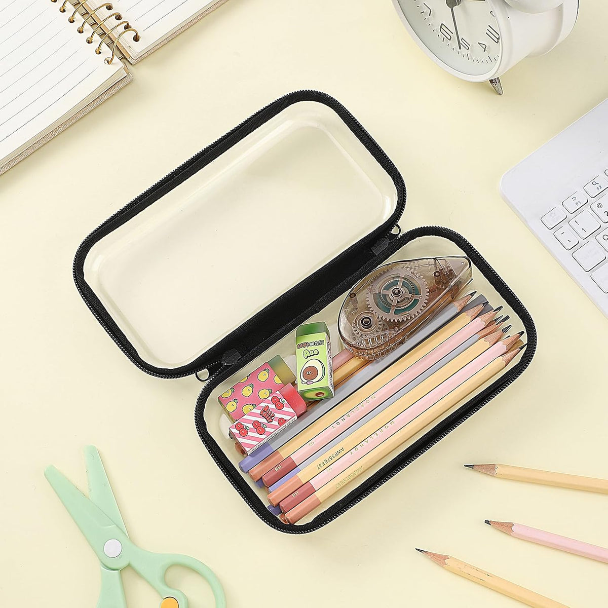 Sanwuta 6 Pcs Clear Hard Zipper Case Pencil Pouches Hard Plastic Zipper Pouches Makeup Bag