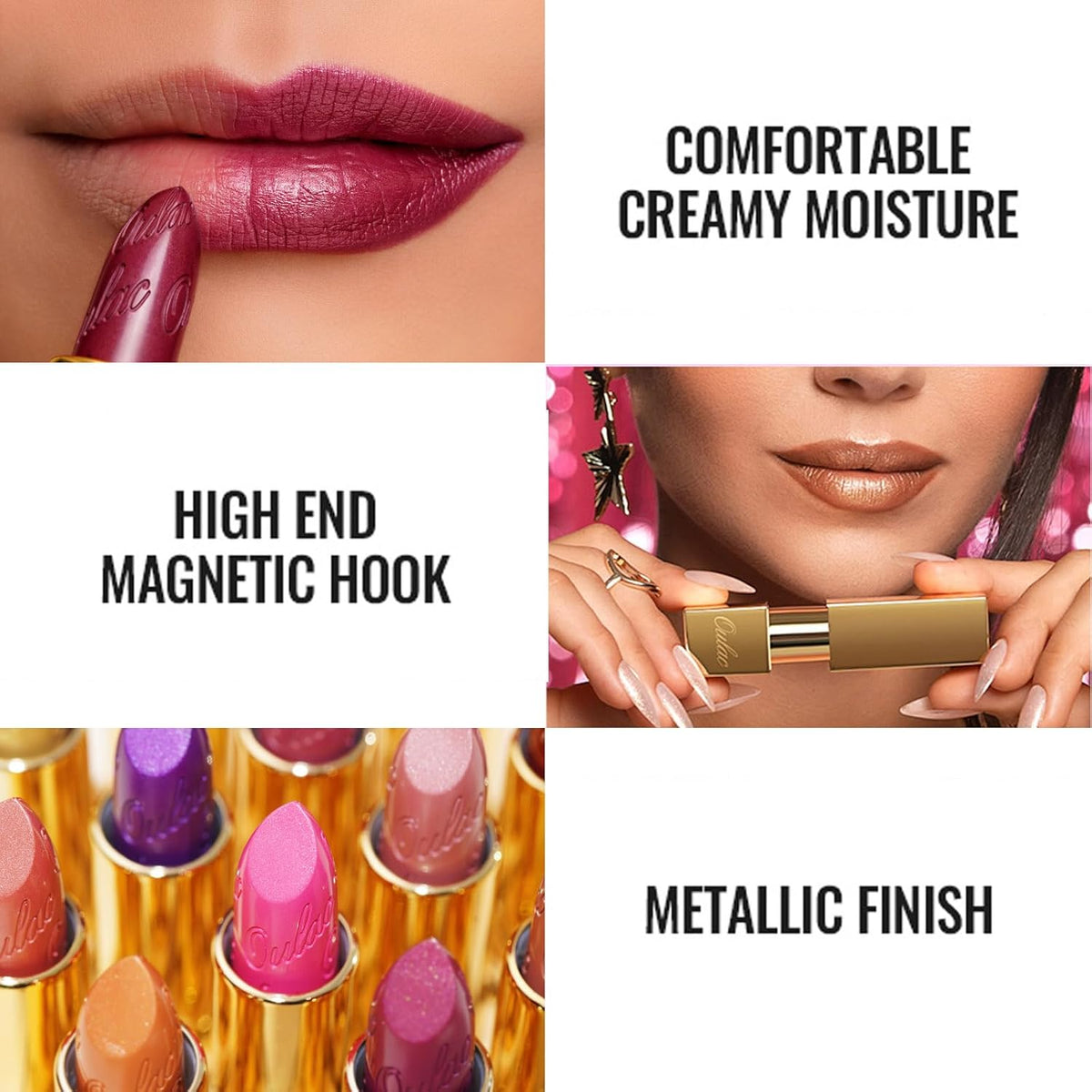 Oulac Hot Pink Lipstick for Women with Metallic 3D Shine Lightweight Hydrating Formula, High Impact