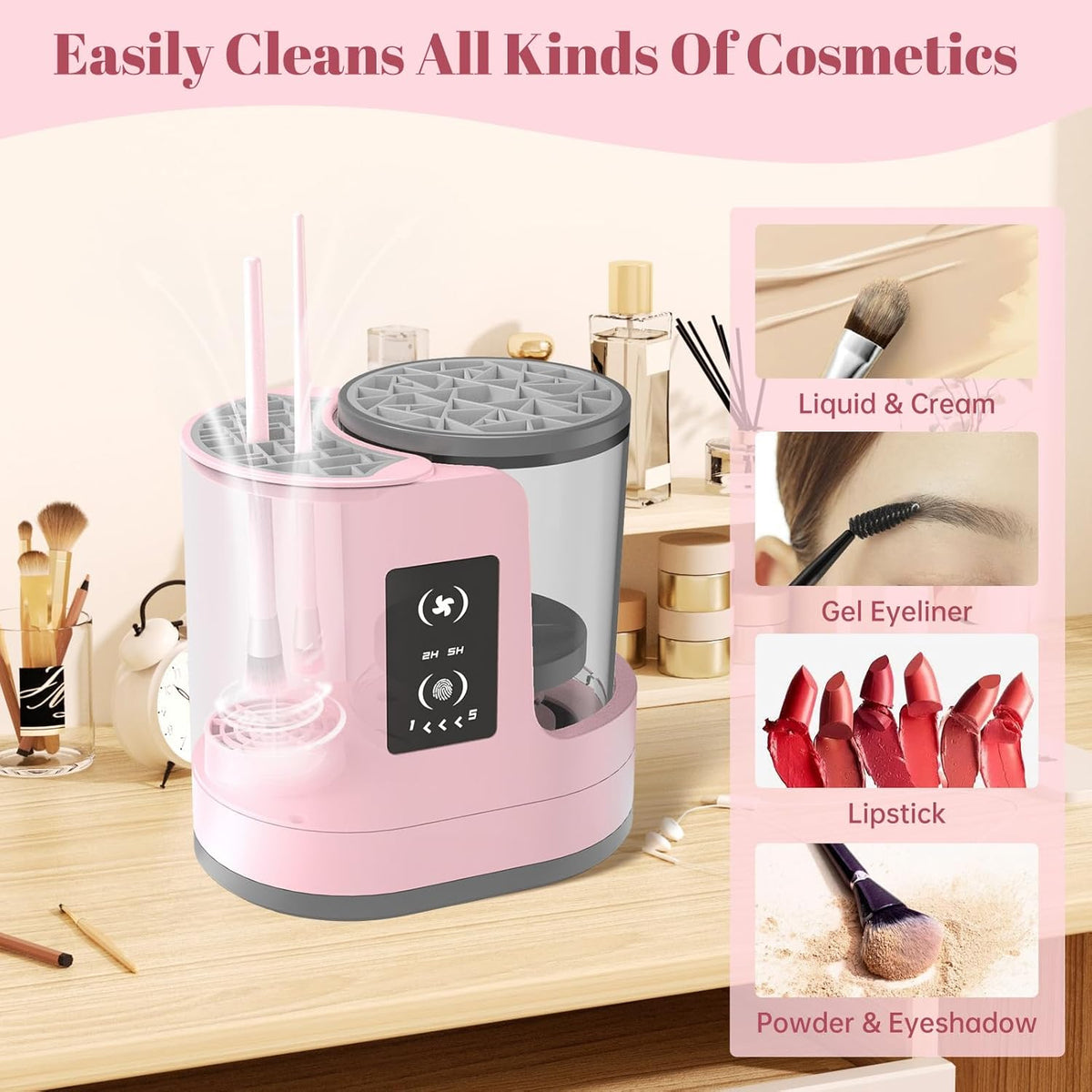 3 IN 1 Electric Makeup Brush Cleaner Machine With Makeup Brush Dryer-Holder-Portable Automatic USB