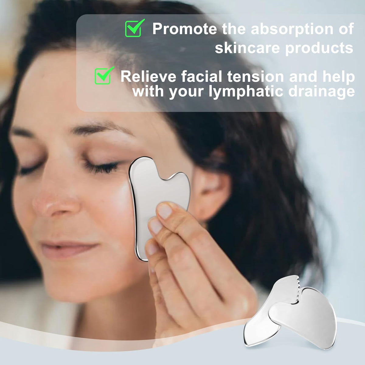MoHern 2 Pcs Stainless Steel Gua Sha Tool, Gua Sha Facial Tools, Durable GuaSha Tool for Jawline