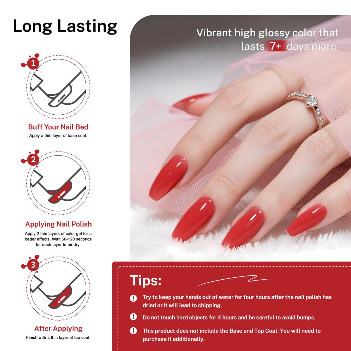 16.5ml Red Nail Polish Large Volume Quick Drying Nail Polish, Fast Drying and Long Lasting Color