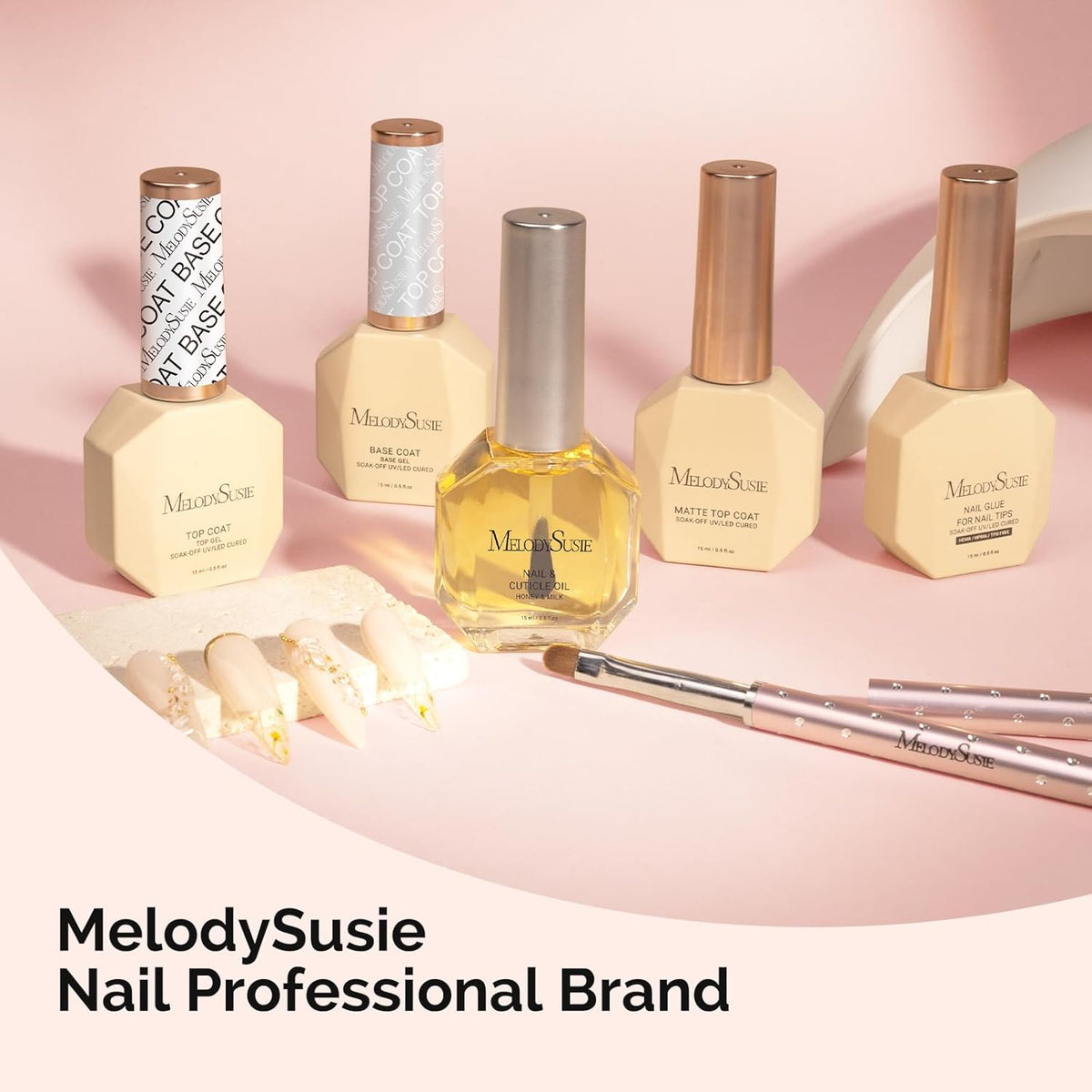 MelodySusie Top Coat Base Coat No Wipe Glossy Set Long Lasting Shine Finish Soak Off UV LED Nail