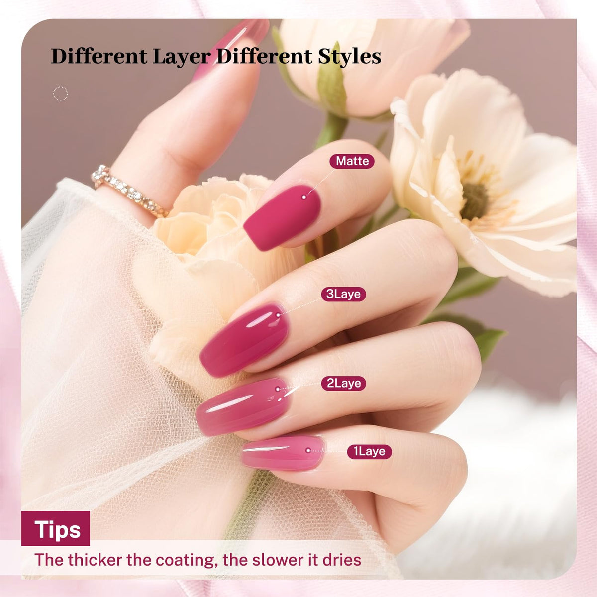 16.5ml Jelly Rose Red Nail Polish Large Volume Quick Dry Nail Polish, Long Lasting Shine