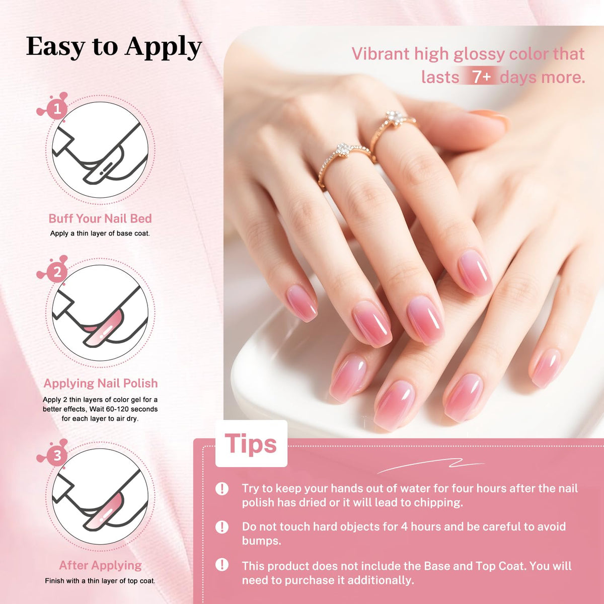 16.5ml Jelly Rose Pink Nail Polish Large Volume Quick Dry Nail Polish, Long Lasting Shine