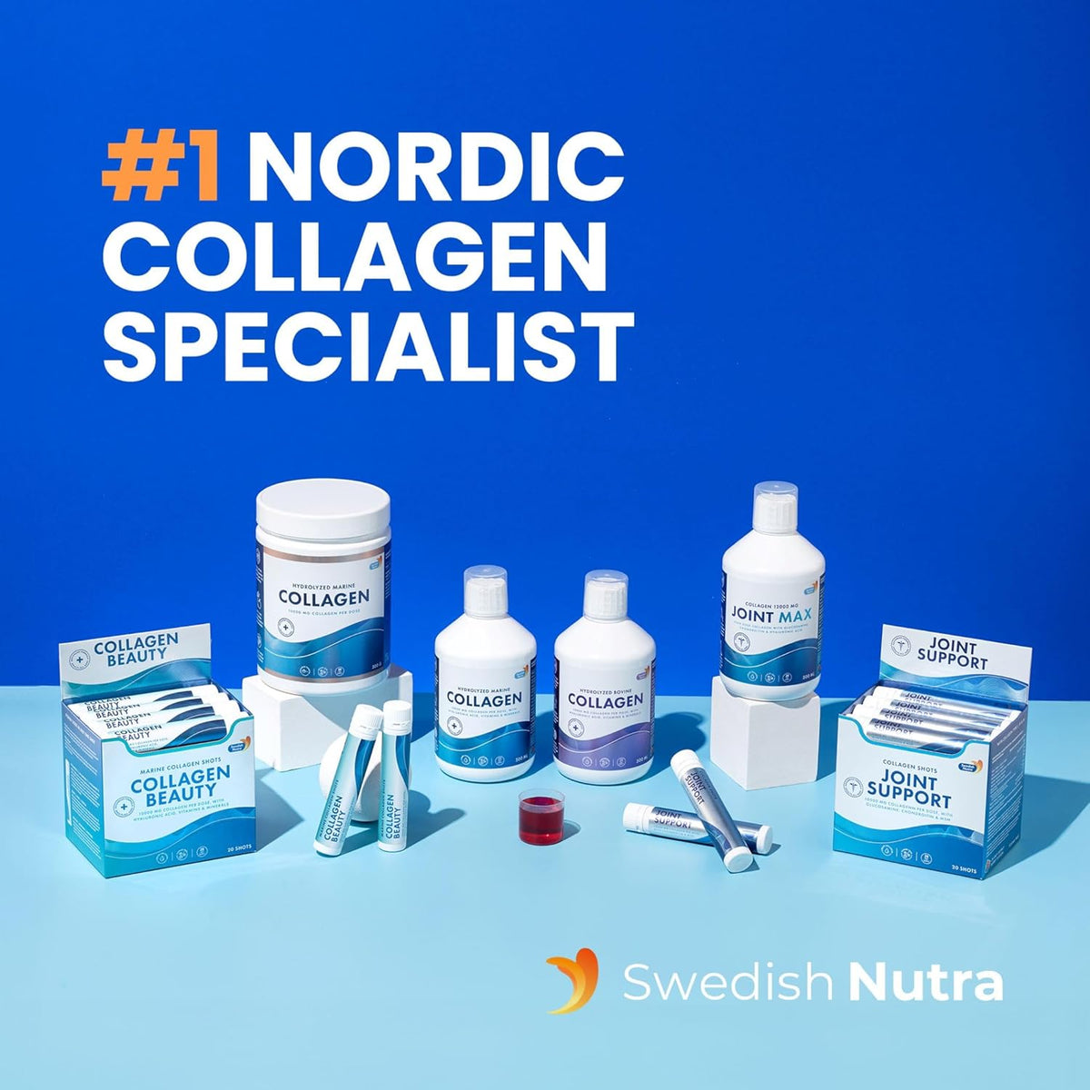 Swedish Nutra - Collagen Beauty | 10,000 mg Hydrolyzed Marine Collagen Liquid Supplement - 20 x 25
