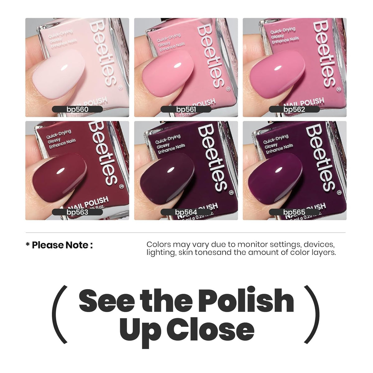 Beetles Nail Polish Set - Twilight Rose 6 Colors Quick Dry Baby Pink Burgundy Red Purple Plum