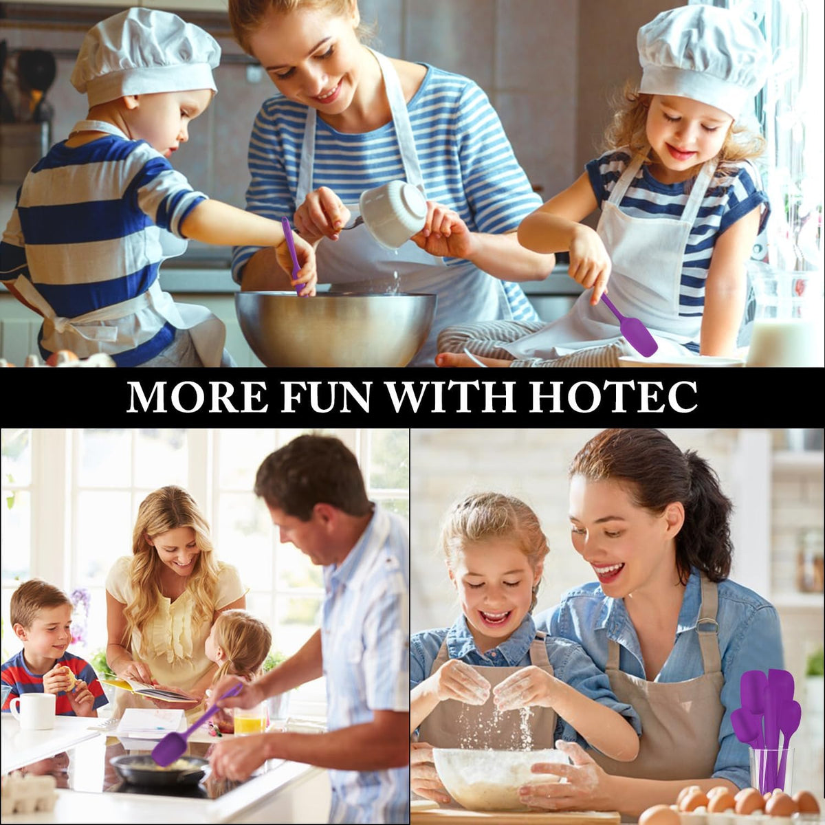 HOTEC 600℉ Heat Resistant BPA-Free Silicone Rubber Spatula Set for Baking, Cooking, and Mixing Non