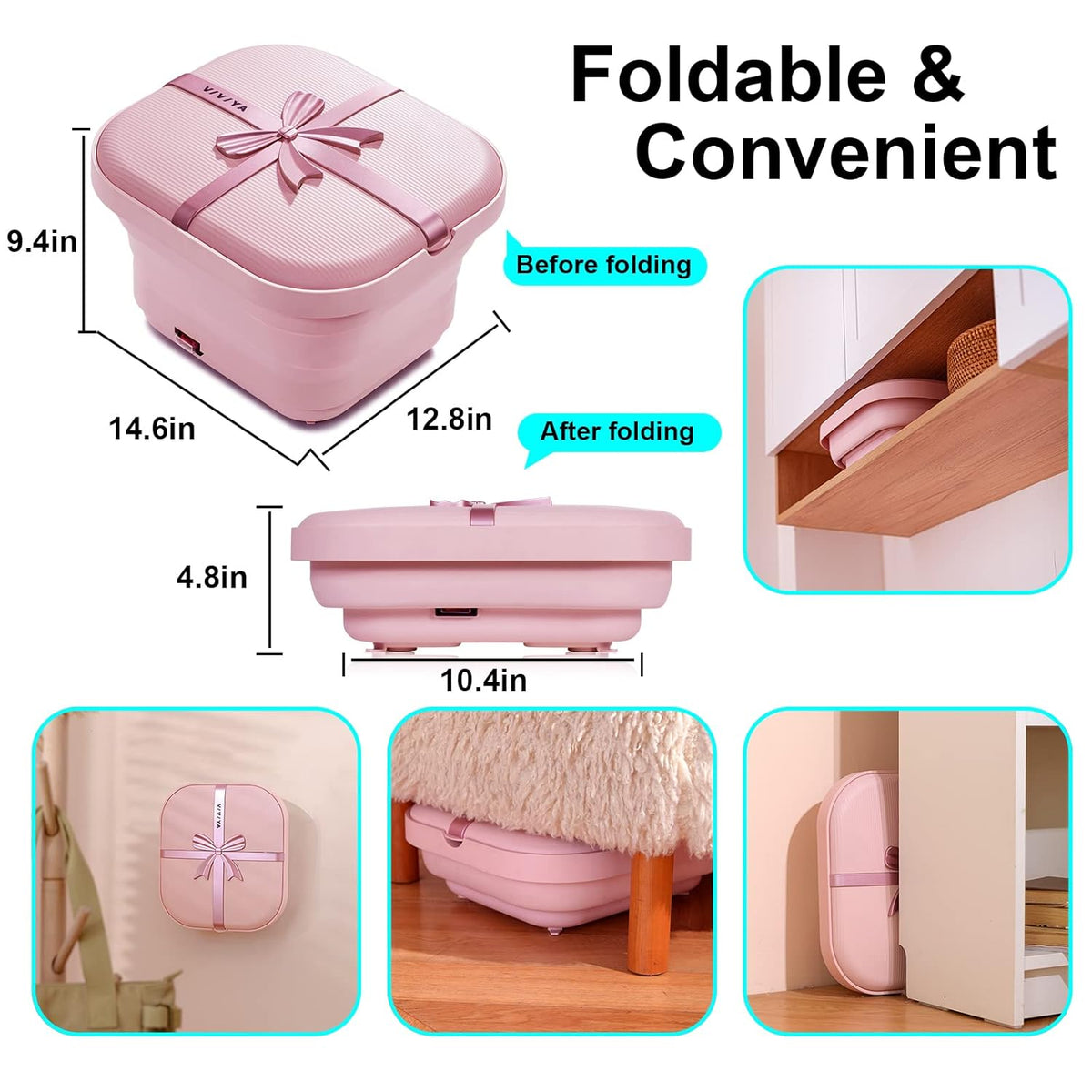 Collapsible Foot Bath Spa with heat and Massage Rollers, Foldable Foot Soak Tub with Bubbles Jets