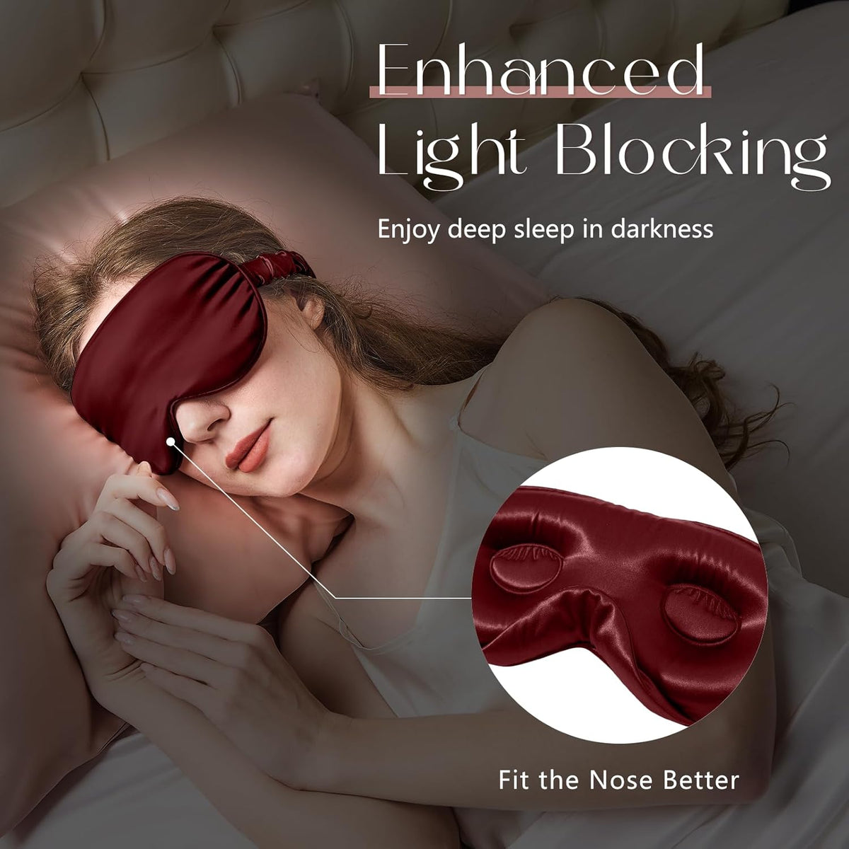 ZIMASILK Adjustable 22 Momme 100% Mulberry Silk Sleep Mask, Upgraded 3D Contoured Cup Eye Mask for