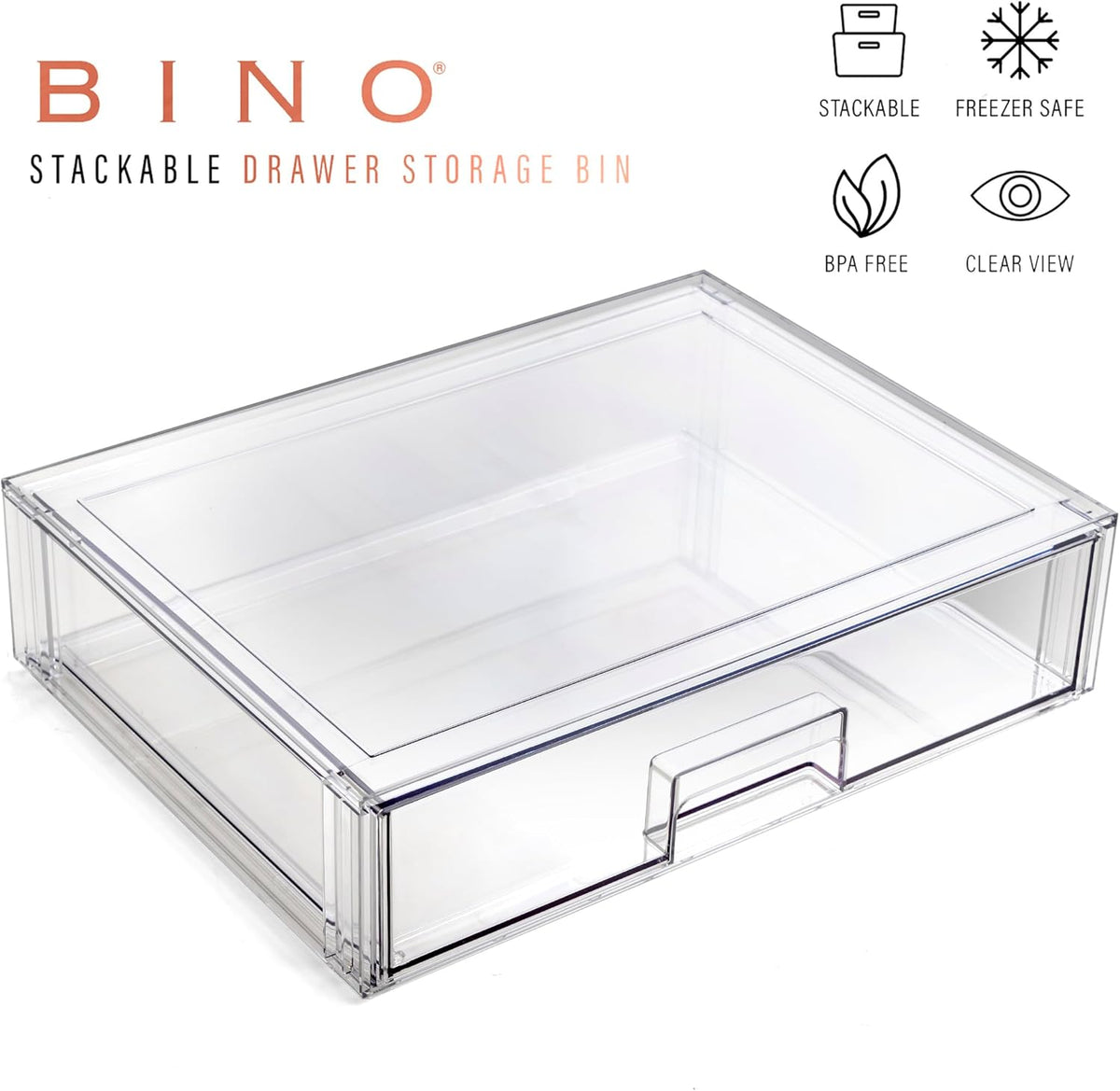 BINO | Stackable Storage Drawers, Shallow X-Large - Clear | THE CRATE COLLECTION | Storage Bins