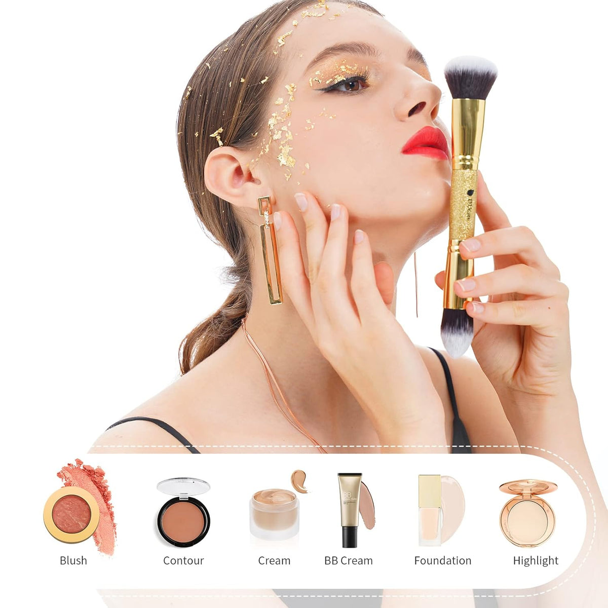 DUcare Makeup Brushes Duo End Foundation Powder Buffer and Contour Brush Synthetic Cosmetic Tools