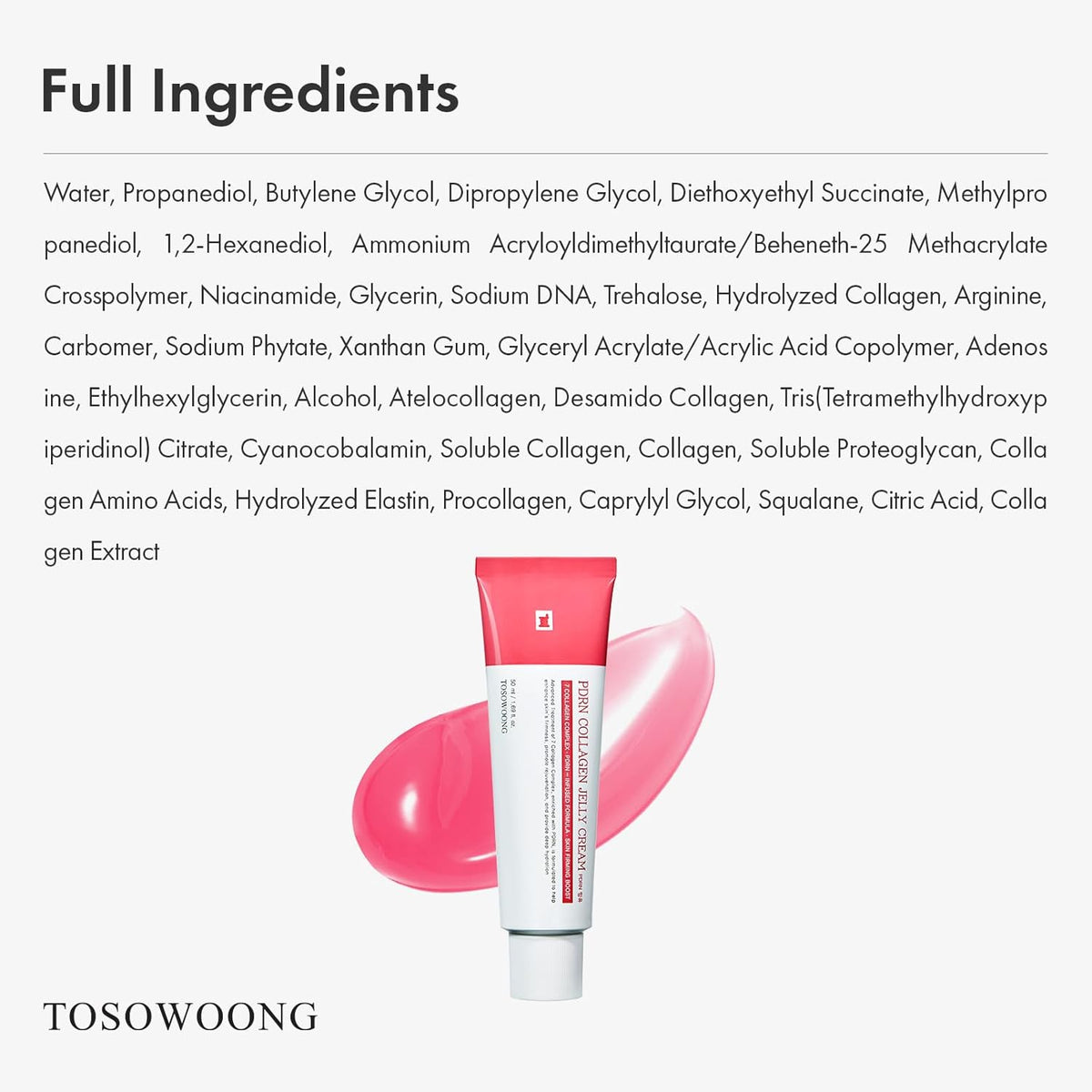 PDRN Collagen Jelly Cream, 5,000ppm Salmon DNA PDRN, Niacinamide, Hydrolyzed Collagen, Glow