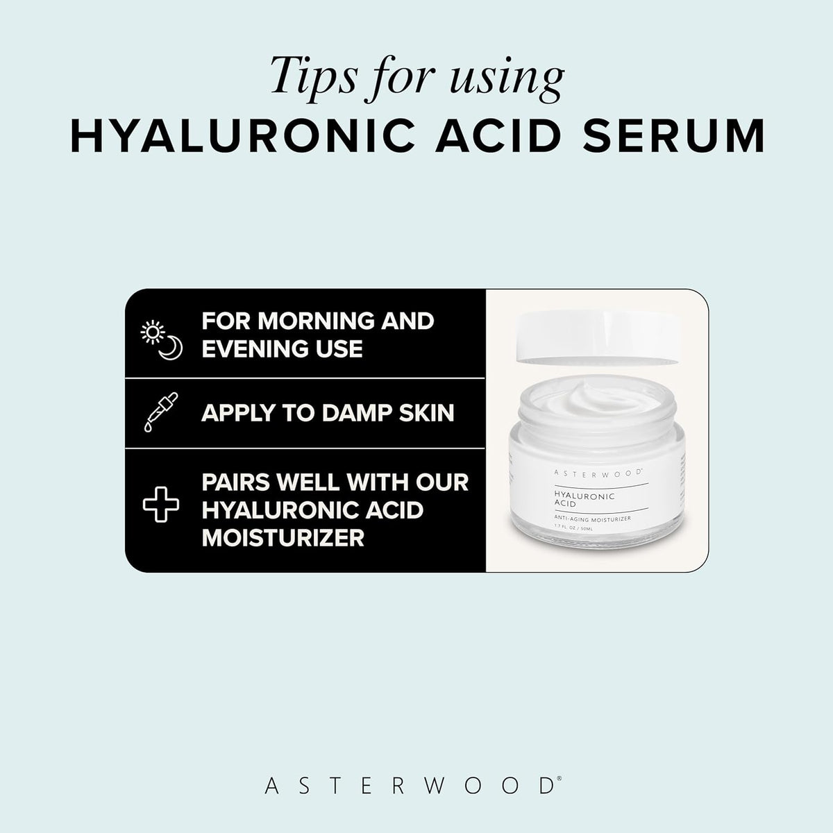 Asterwood Hyaluronic Acid Serum for Face - Plumping, Anti-Aging, Hydrating - Fragrance-Free - 4 Fl