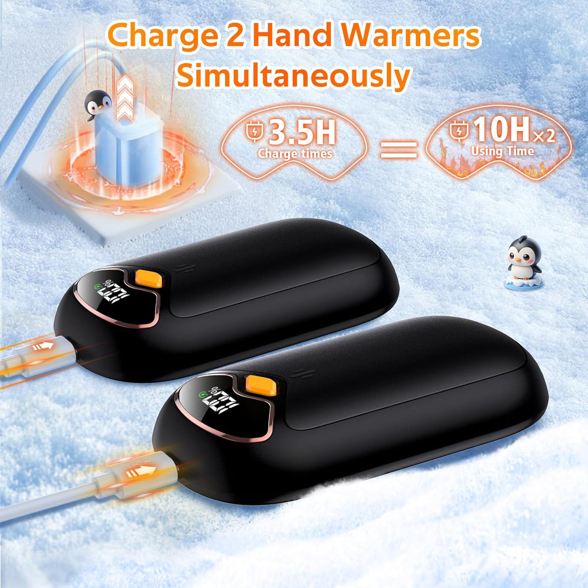 Hand Warmers Rechargeable - Magnetic Electric Hand Warmers 2 Pack, LED Display, 4 Settings Fast