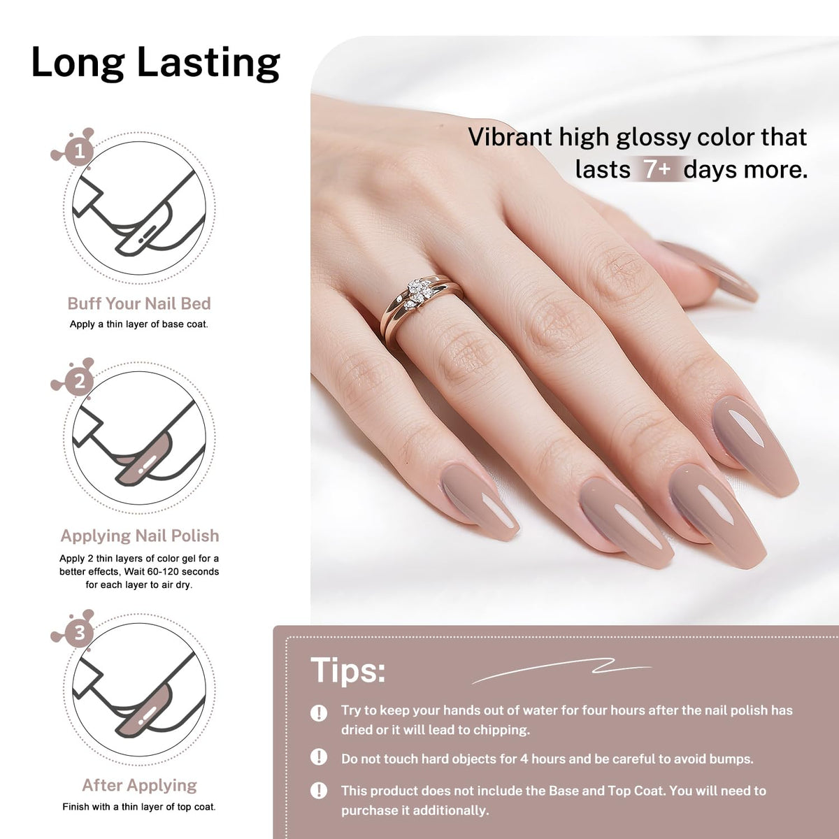 16.5ml Light Brown Nail Polish Large Volume Quick Dry Nail Polish, Long Lasting Shine, Fingernail