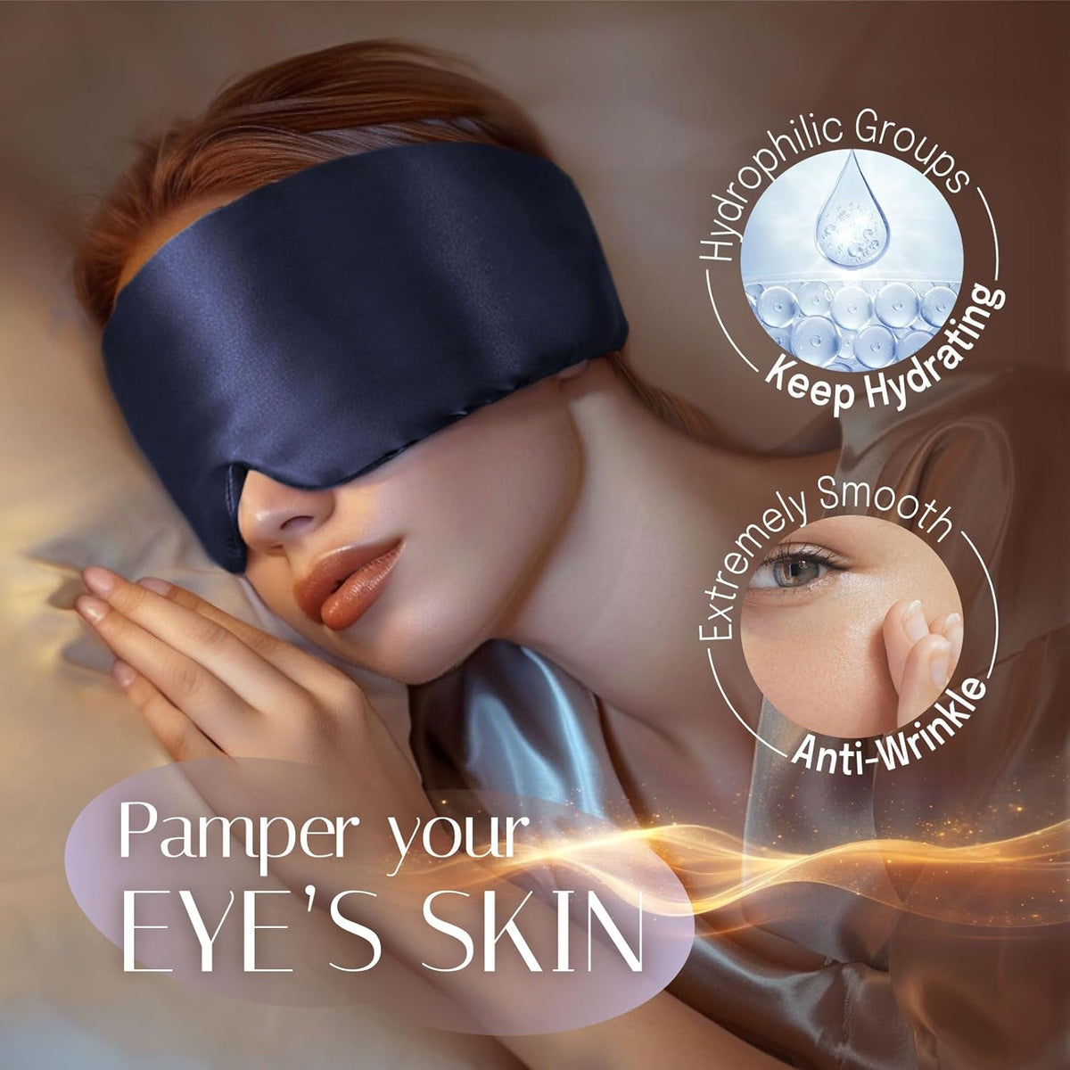 Silk Sleep Mask Soft Pressureless: 100% Mulberry Silk for Eye Skin Anti Wrinkles, Large Size for