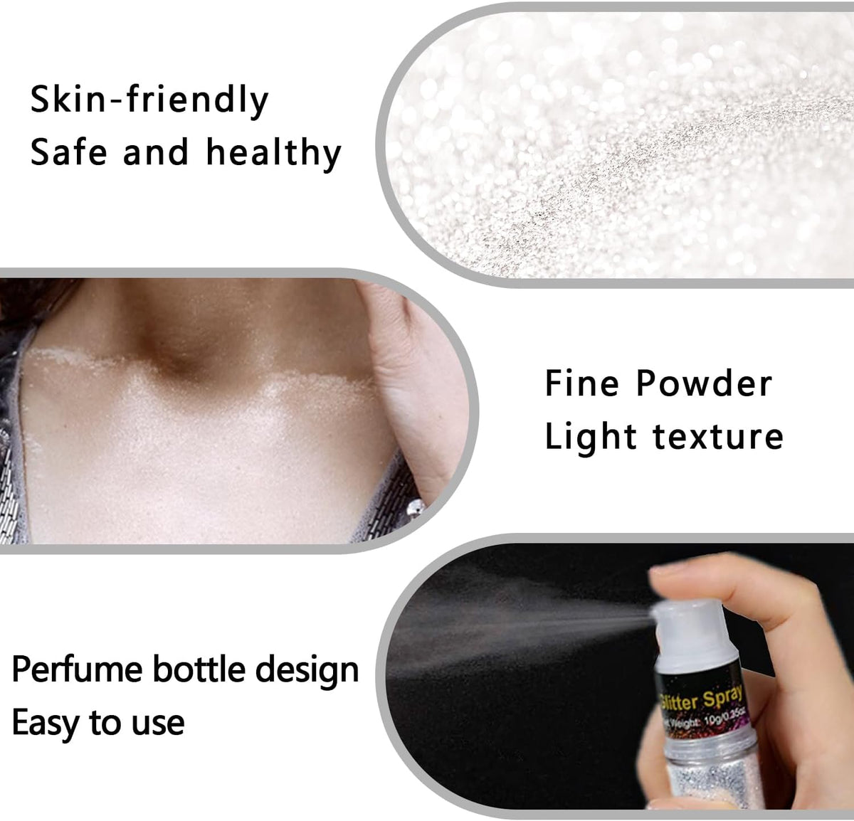 Hair and Body Glitter Spray, Holographic Glitter Highlighter Powder Spray, Unscented Hair Clothes