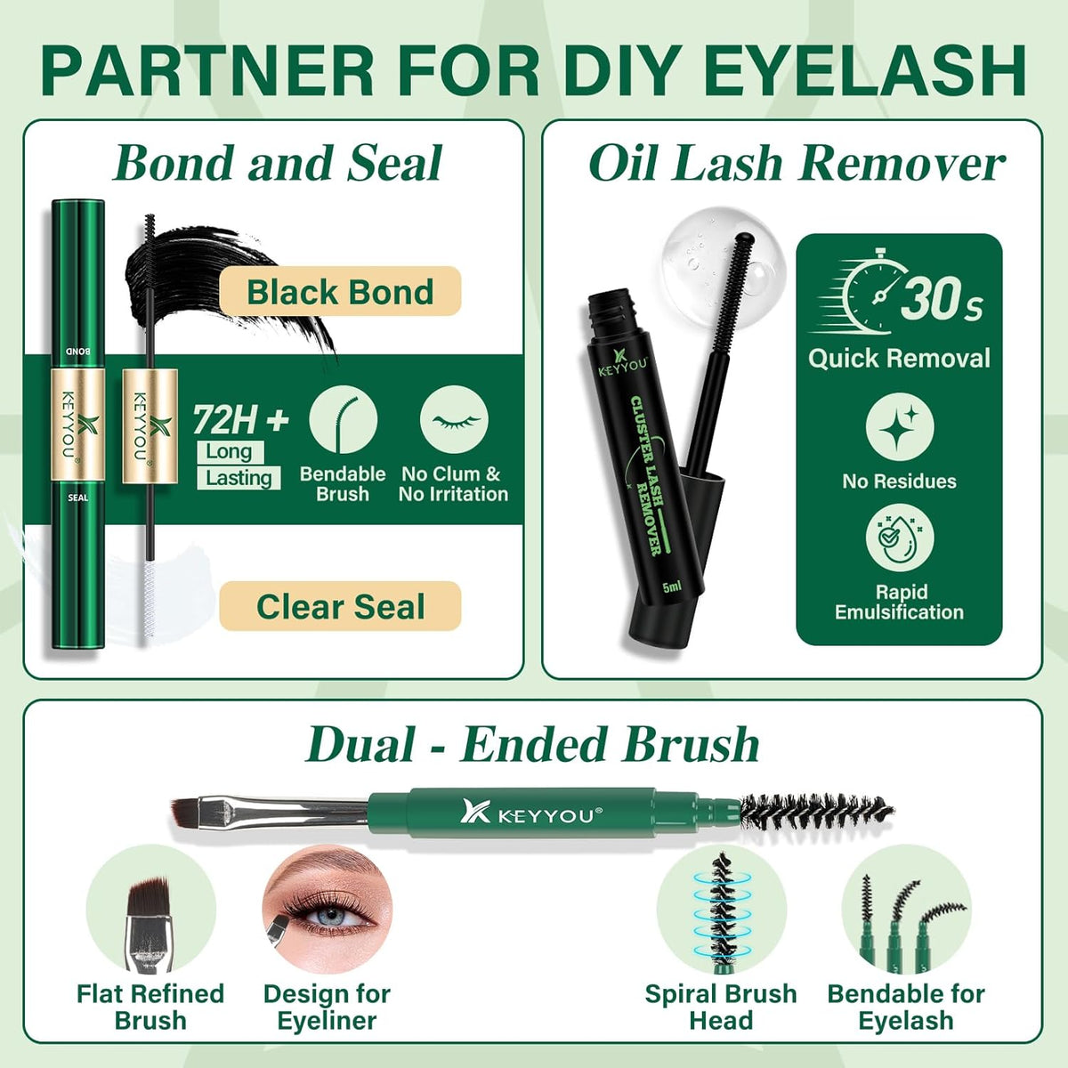KEYYOU Lash Extension Kit Mixed 5-16mm Eyelash Extension Kit with Bottom Lashes Multi-Type Lash