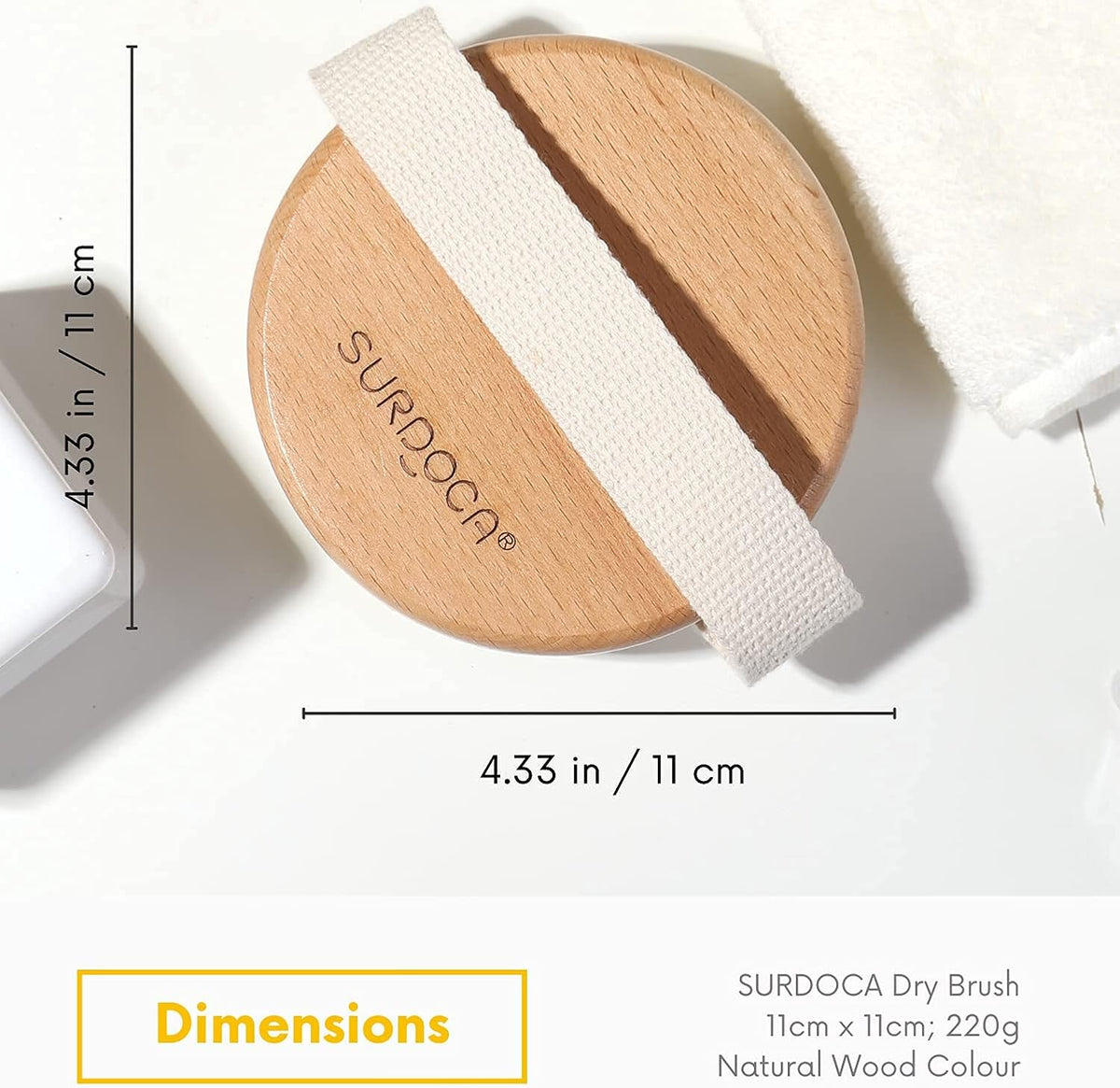 SURDOCA Dry Brushing Body Brush for Lymphatic Drainage, Wet & Dry Body Scrubber, Natural