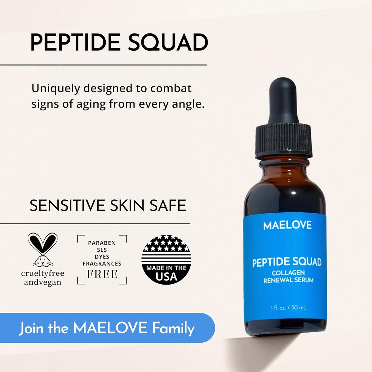 MAELOVE Peptide Squad Collagen Renewal Serum with Copper Peptides, Argireline, Matrixyl 3000 +