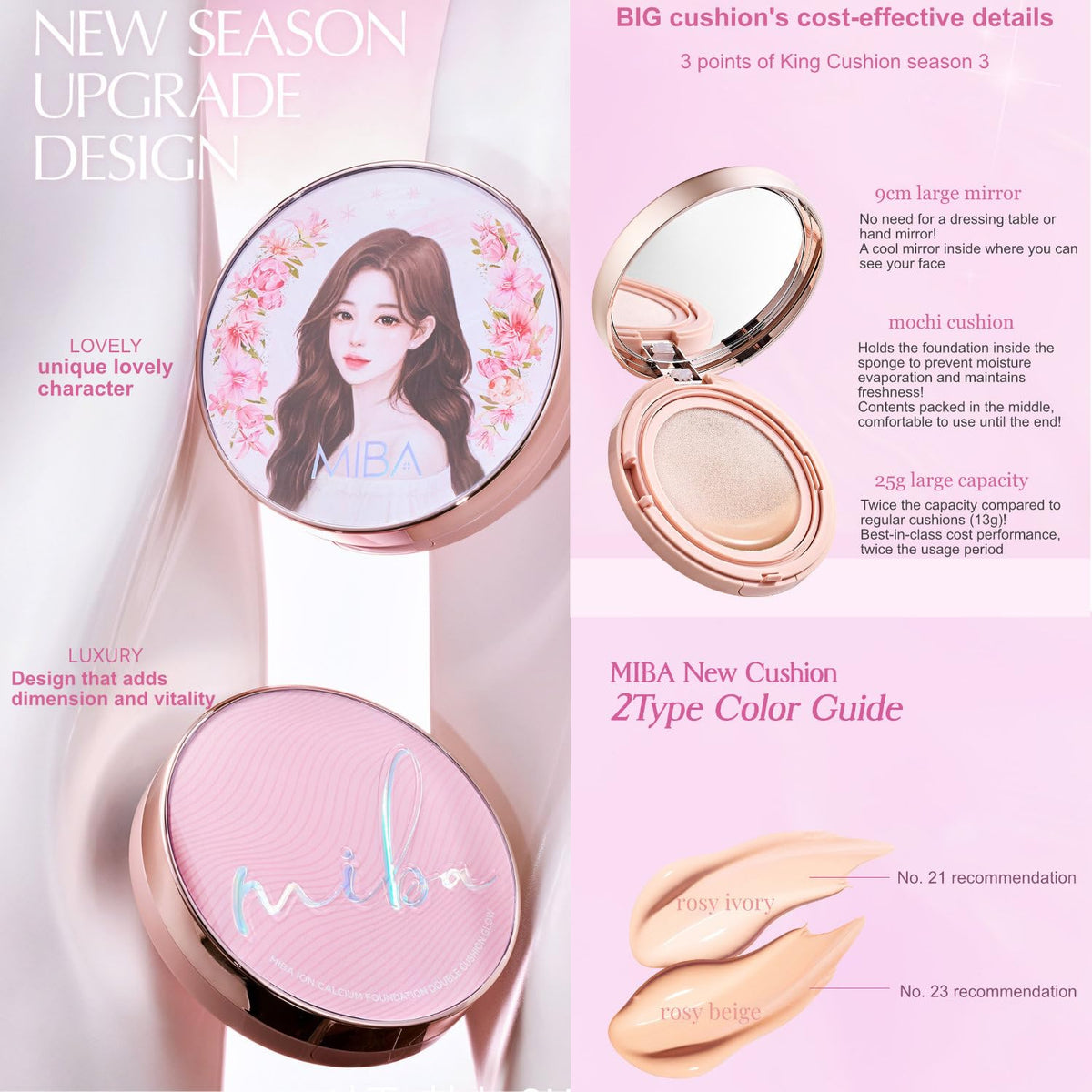 MIBA Ion Calcium Foundation Double Cushion Glow 25 g / 0.88 oz Big Cushion SEASON 3. Long Lasting