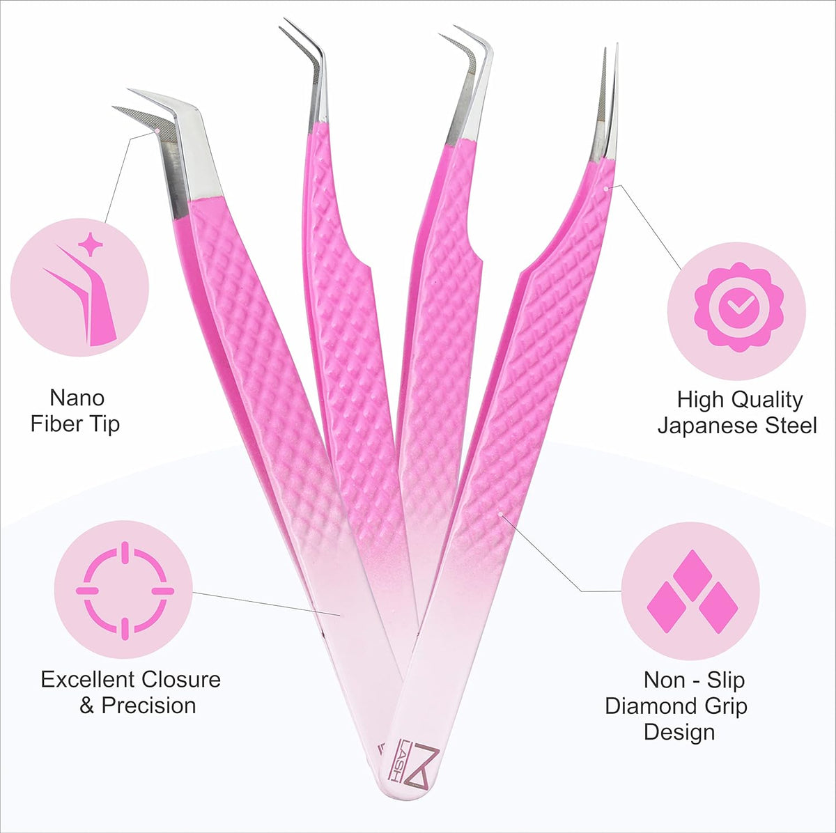 M LASH - V3 Tweezer Set Diamond Grip NANO Fiber Tip - Volume & Classic Eyelash Extensions