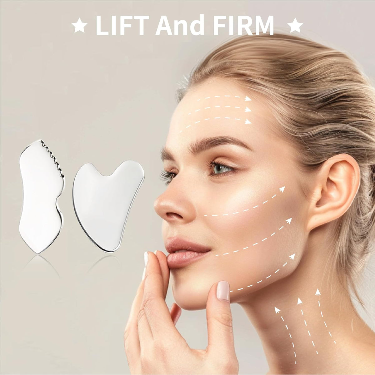 2Pcs Gua Sha Facial Tools Stainless Steel, Detailer GuaSha Set for Face Neck, Natural Skin Care