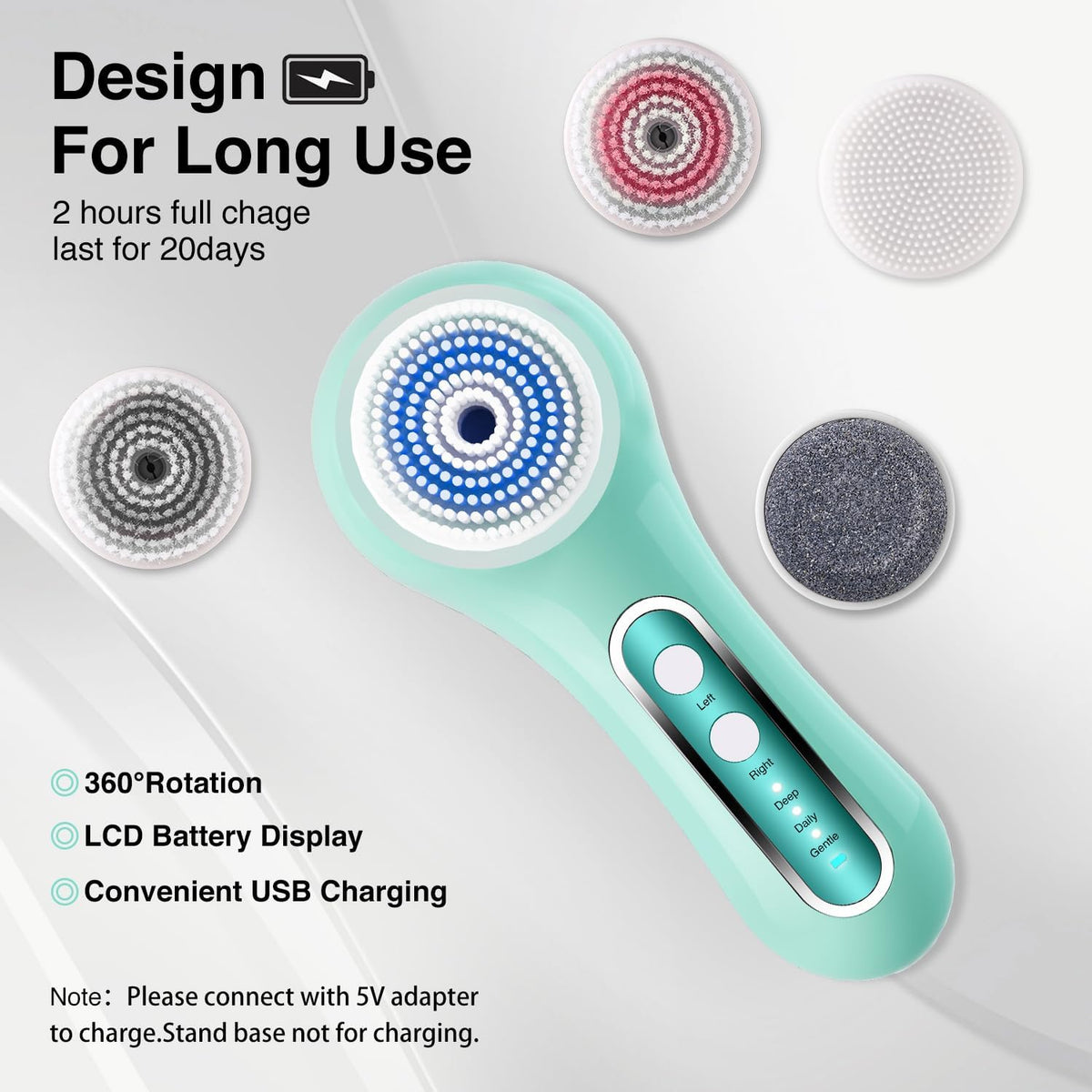 Face Scrubber Exfoliator,Facial Cleansing Brush Rechargeable IPX7 Waterproof with 5 Brush
