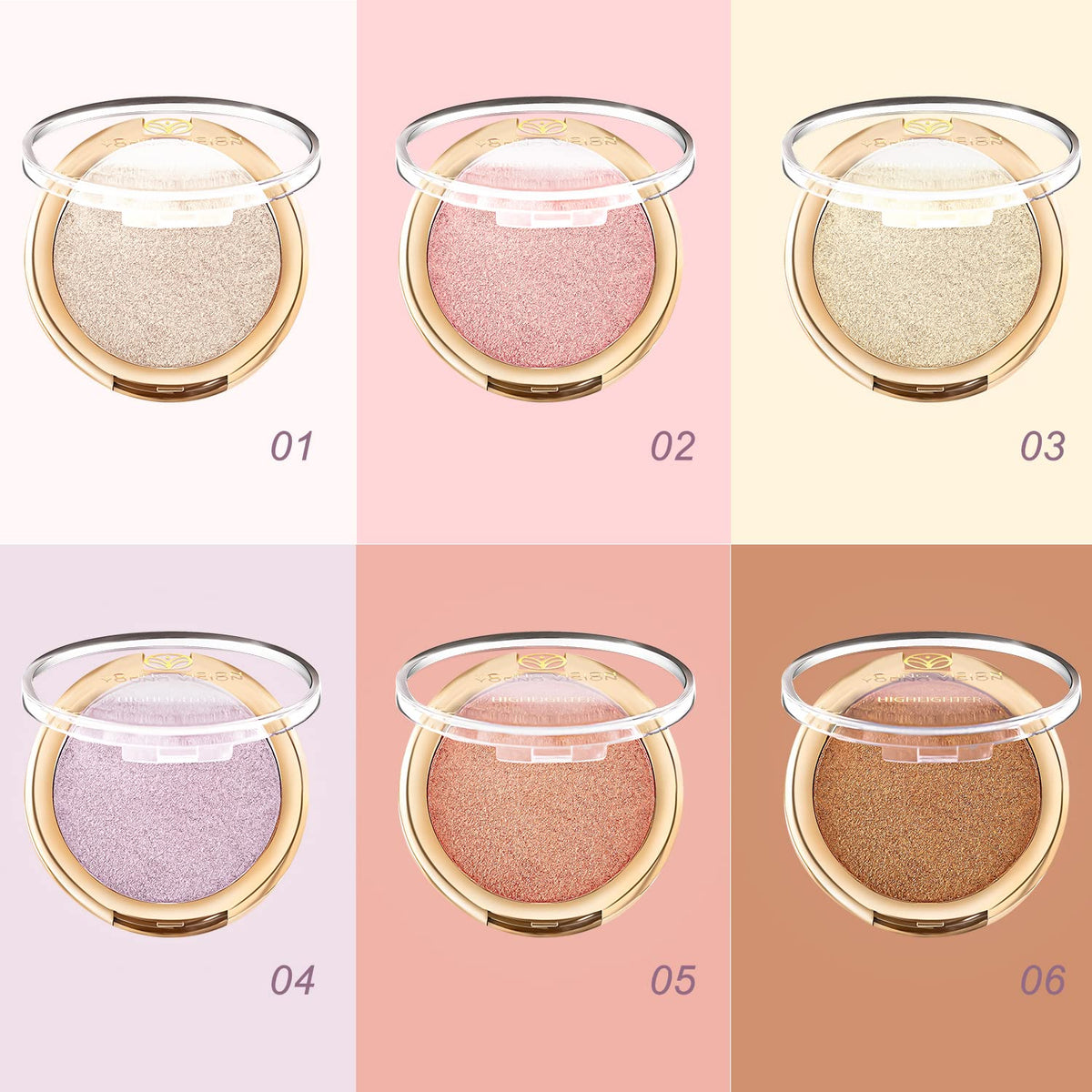 YOUNG VISION Pressed Powder Highlighter, Baked Natural Glow Contour Powder & Face Highligher