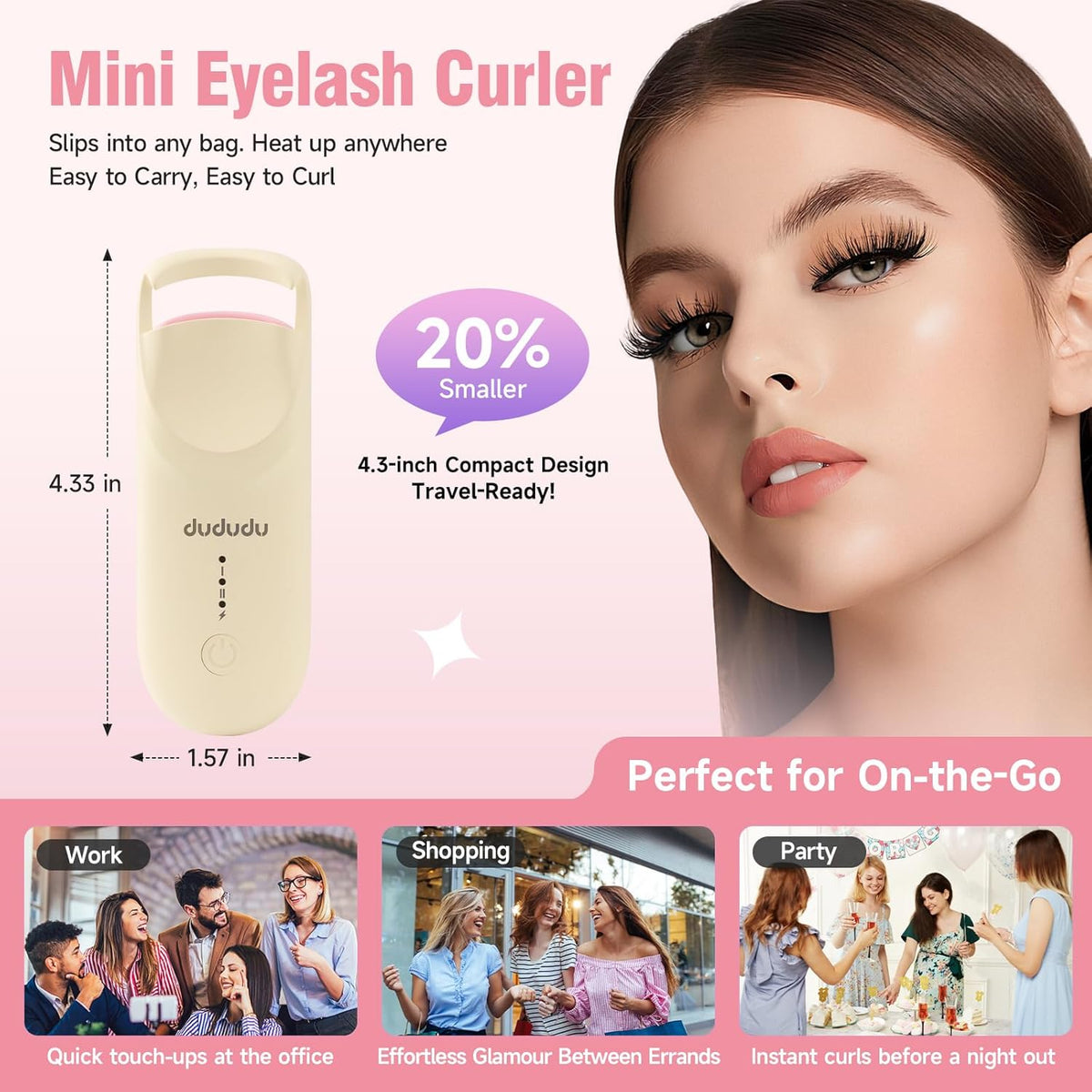 DUDUDU Heated Eyelash Curler, Portable Travel-Size Mini Electric Heated Lash Curler - 2-Level
