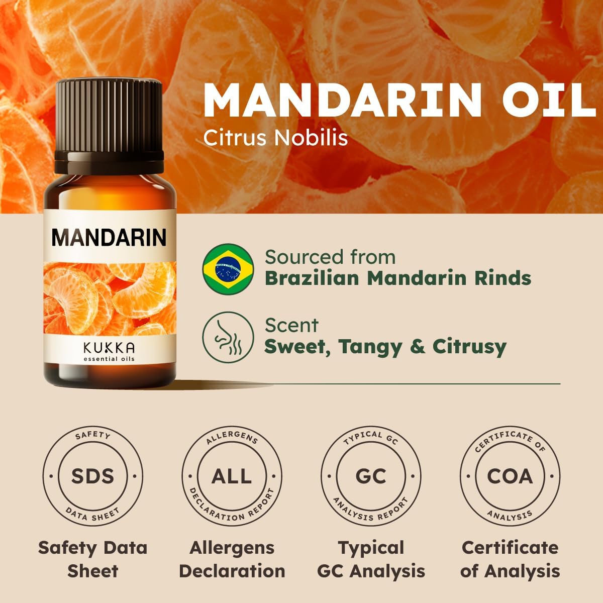 Kukka Mandarin Essential Oil for Diffuser Skin - 0.34 Fl Oz - Fresh & Citrusy Scent for