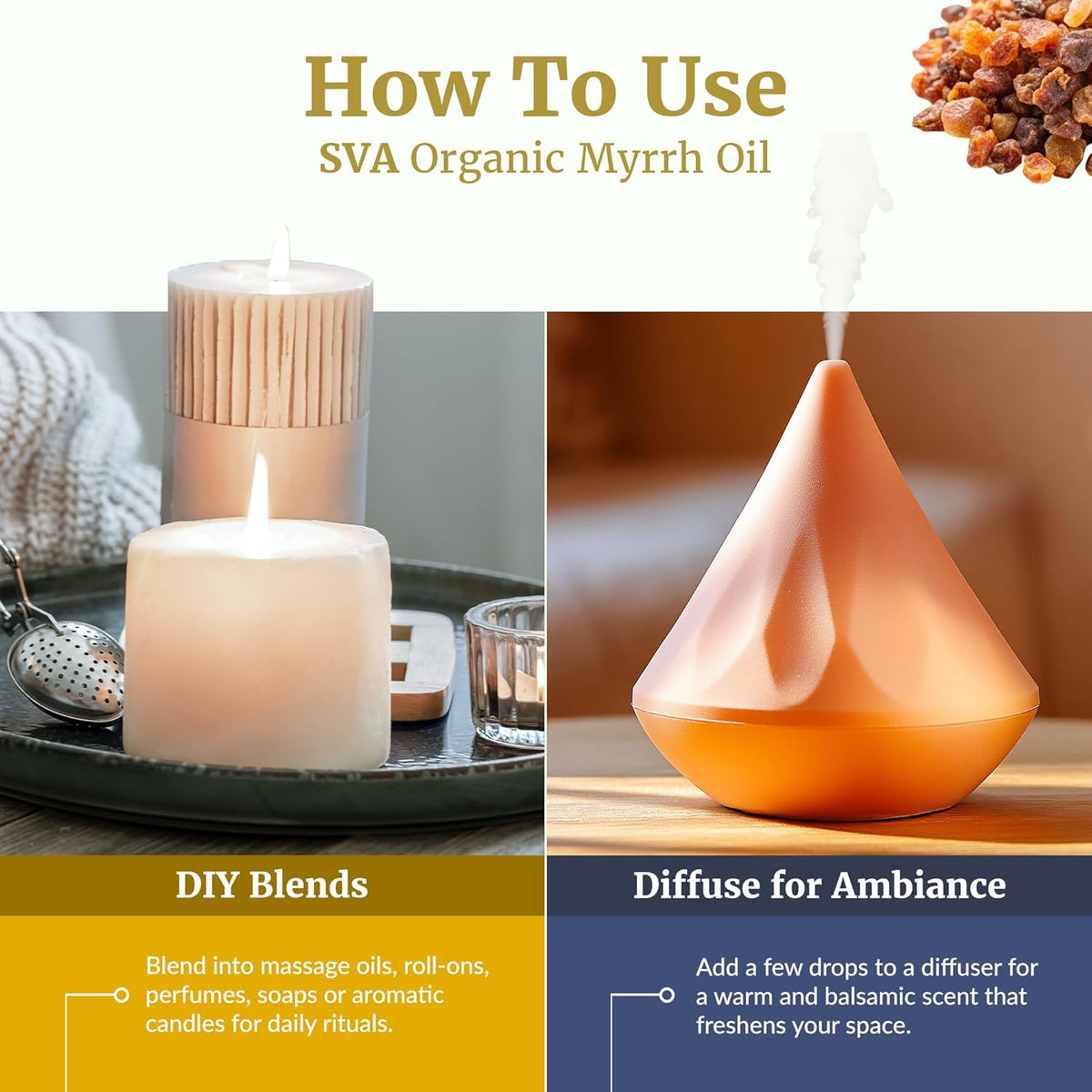 SVA Myrrh Essential Oil Organic – 1/3 Fl Oz – 100% Natural Organic Myrrh Oil - for Diffuser, Hair