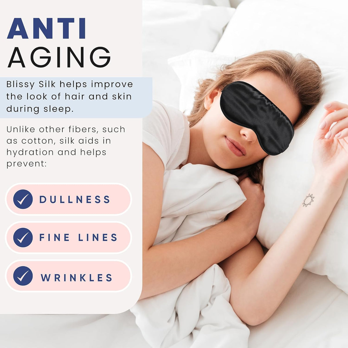 Blissy Silk Sleep Mask - Silk Eye Sleeping Mask for Women & Men for Total Blackout - Silk Eye Mask