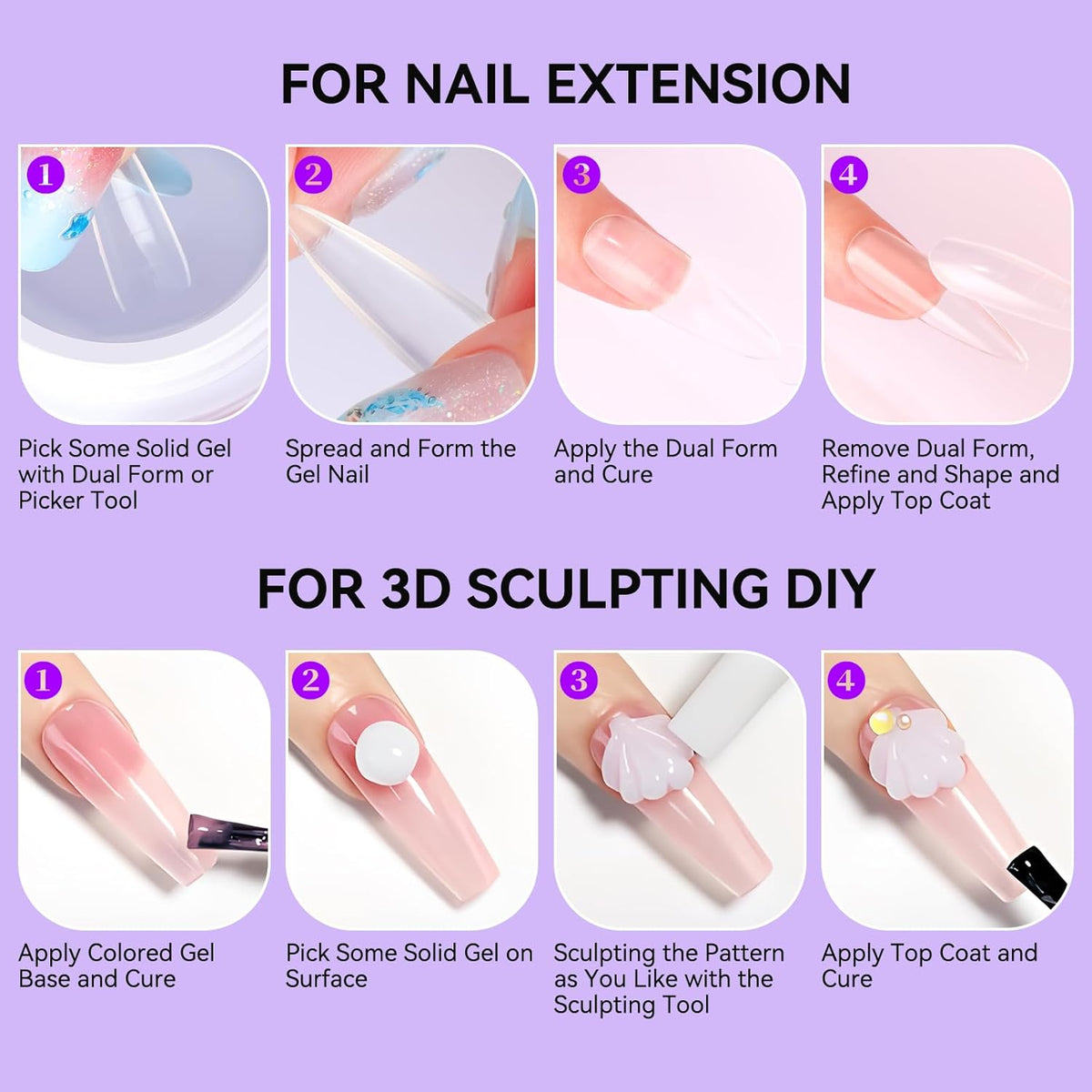 Makartt 3D Gel Nail Art for Nails Starter Kit: Clear and White for Extension Solid Gel Builder DIY