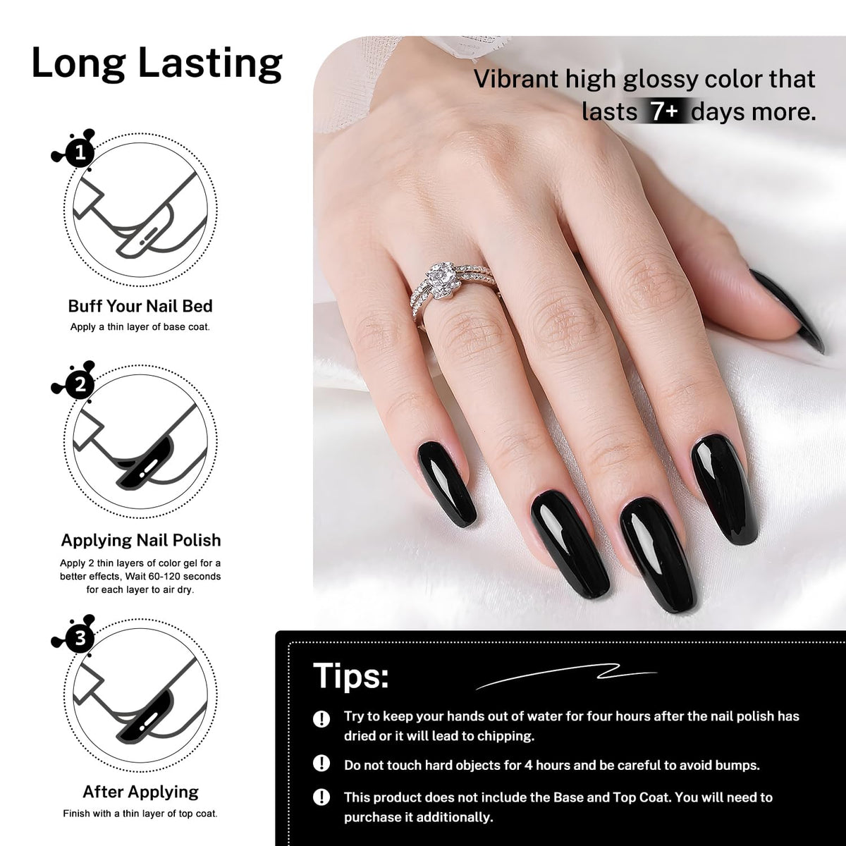 16.5ml Black Nail Polish Large Volume Quick Drying Nail Polish, Fast Drying and Long Lasting Color