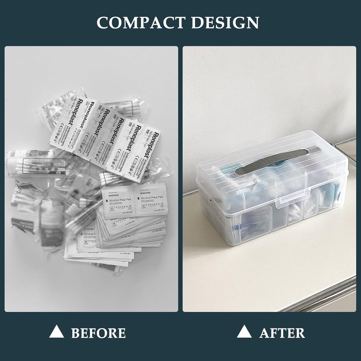 Bandage Organizer with Lid and Handle, Plastic Bandaid Storage Container for Home Medicine Cabinet