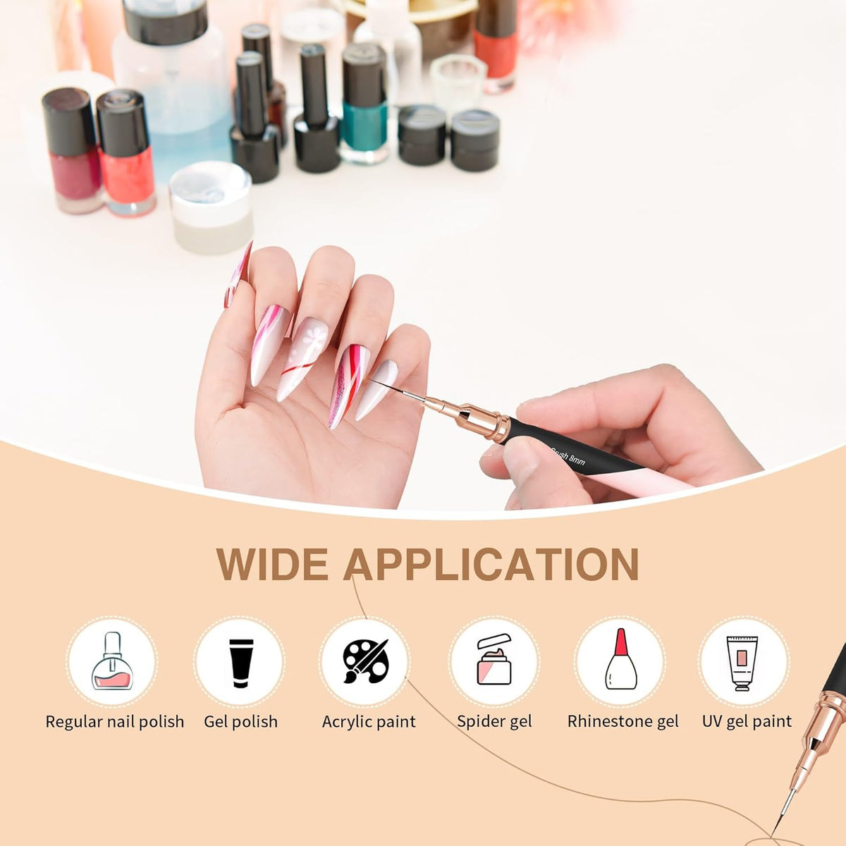 Metallic Nail Art Brushes, 5Pcs Nail Art Liner Brushes, Painting Art Design Brush Set Nail Dotting