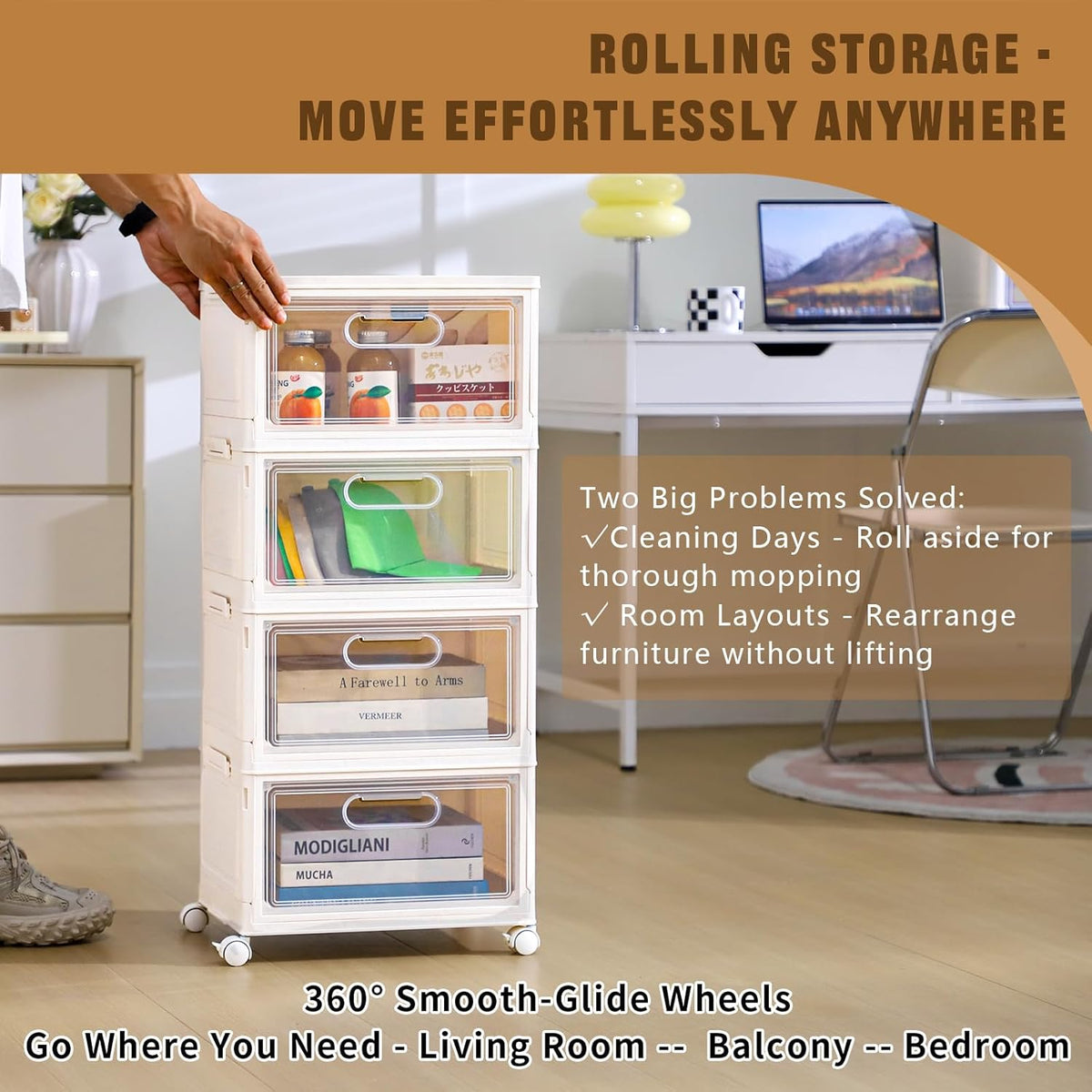 4-Tier Stackable Storage Bins with Lid, 23QT Storage Containers,Clear Foldable Plastic Drawer