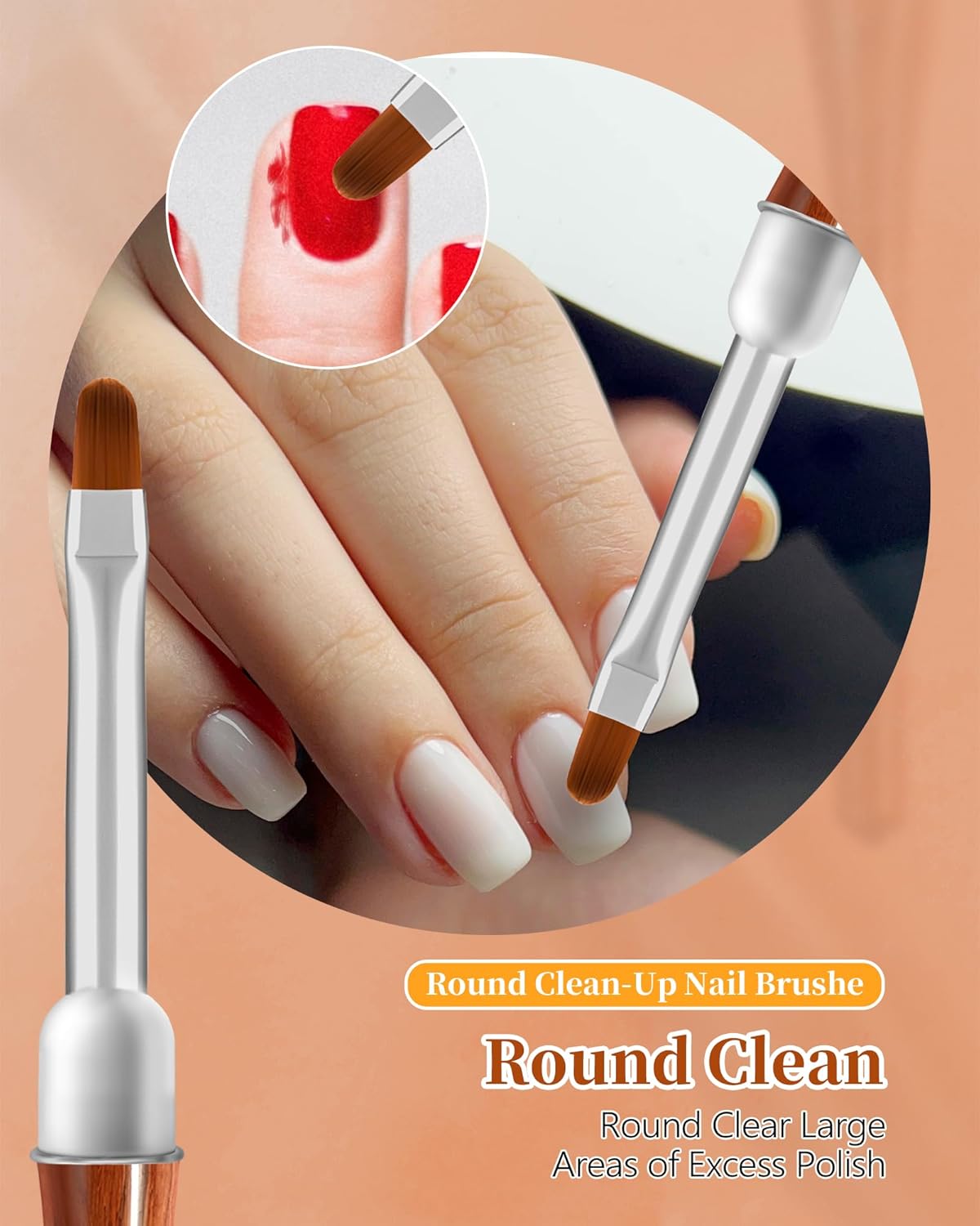 3PCS Nail Art Clean Up Brushes, Round/Angled/flat Acetone Resistant Gel Nail Polish Remover Brush