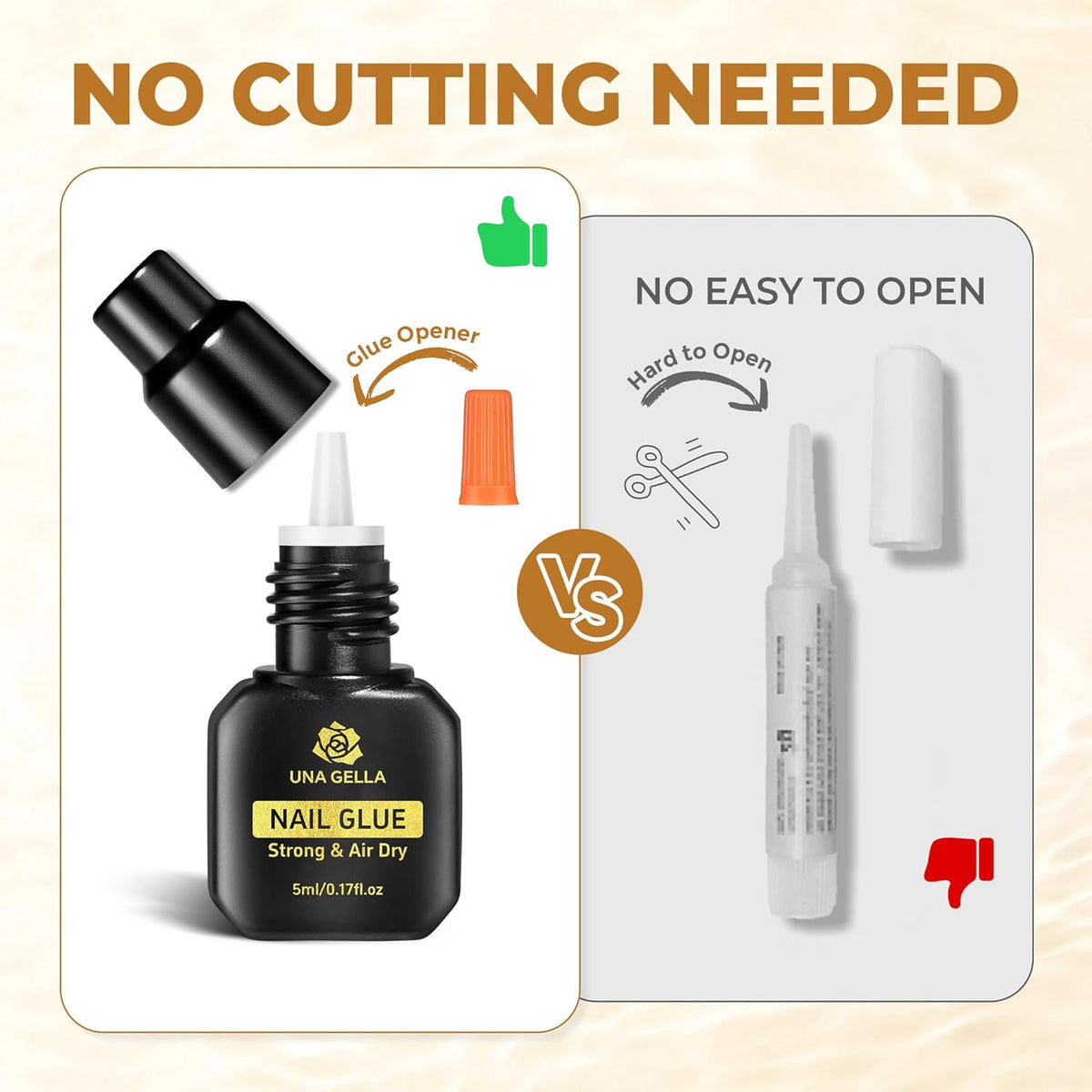 UNA GELLA Fast Drying Super Strong Nail Glue for Press Ons(5ML*3PCS) Acrylic Nails Tips No U/V