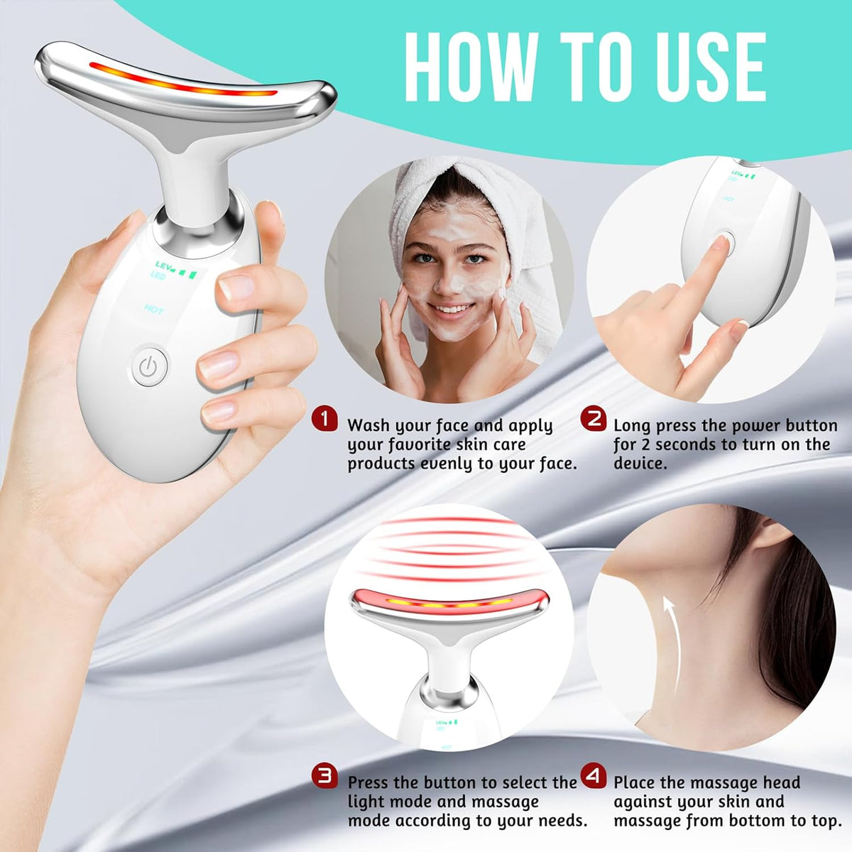 7 in 1 Face Massager Tool, Red Light Therapy for Face and Neck, Red Light Therapy Wand, Face Neck