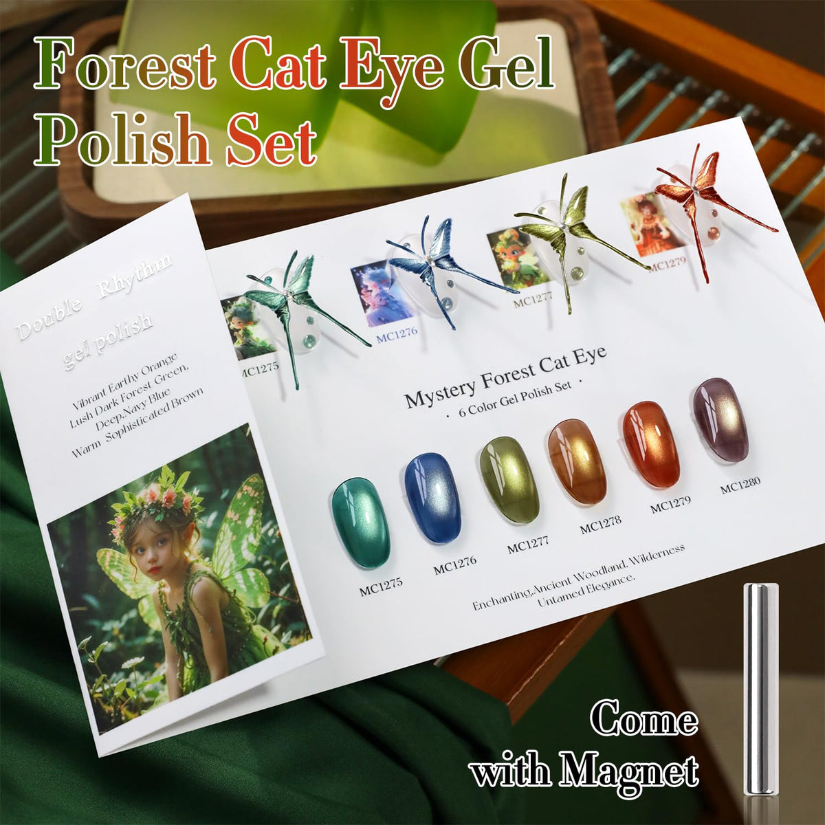 Double Rhythm Cat Eye Gel Nail Polish Set of 6 Same Color Same Bottle 0.5 Oz Shimmer Glitter with